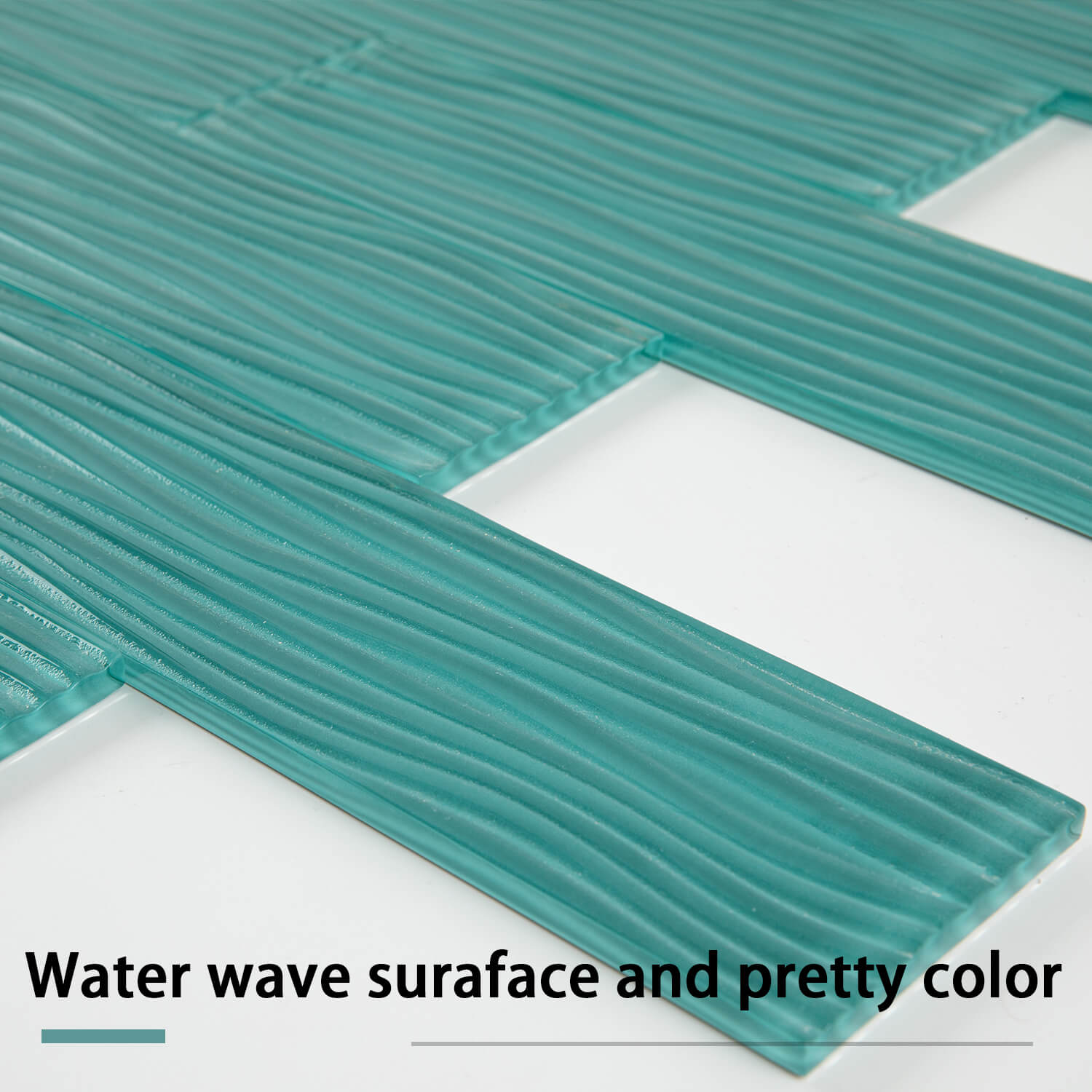 Aquamarine Water Wave Glass Subway Tile, 3 x 12 Inch, 4 Sq Ft, Backsplash for Bathroom Kitchen Wall, Green, 16-Pack