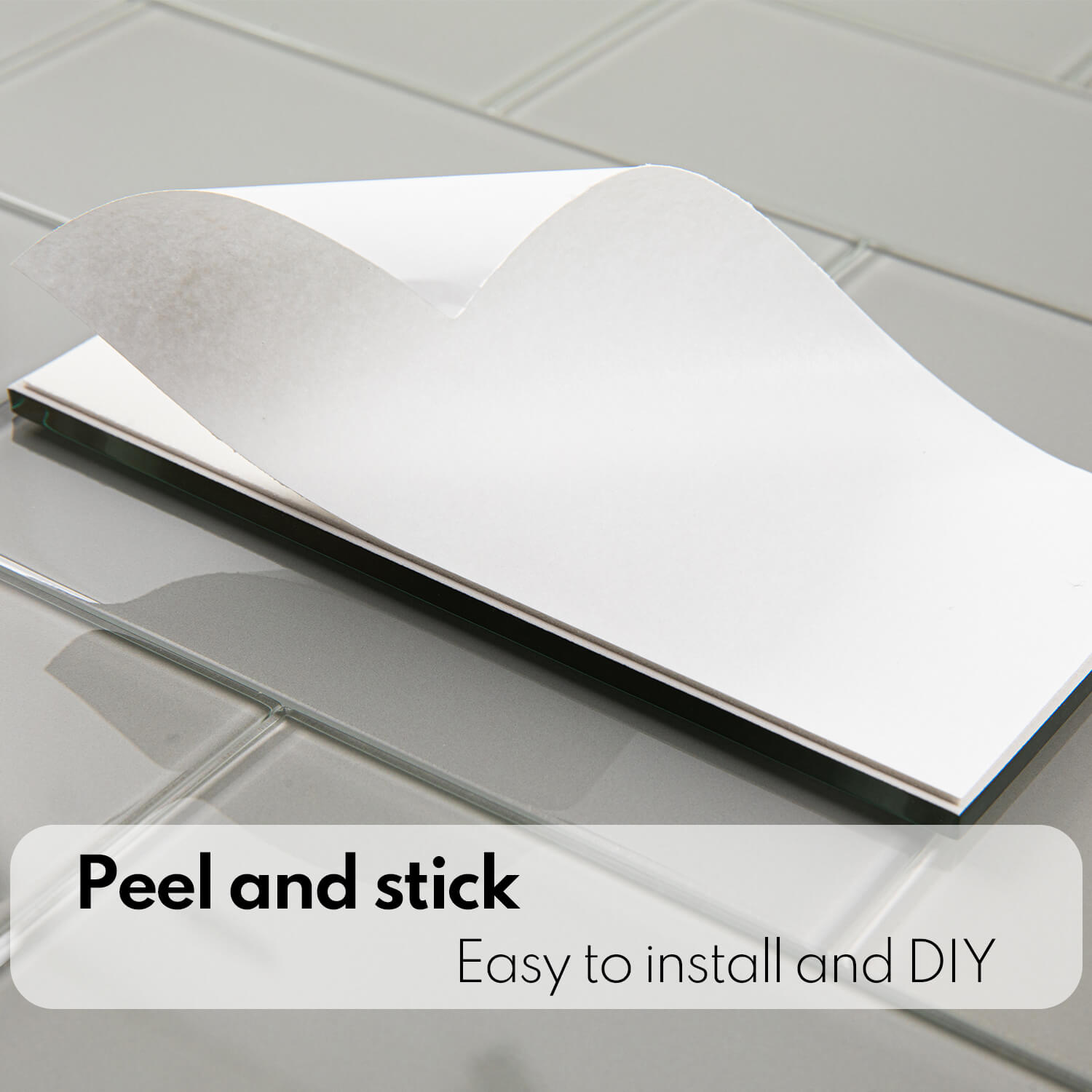 Peel and Stick Glass Subway Tile, 3 x 6 Inch, 5 Sq Ft, Light Grey Glass for Bathroom Kitchen Backsplash Wall, 40-Pack