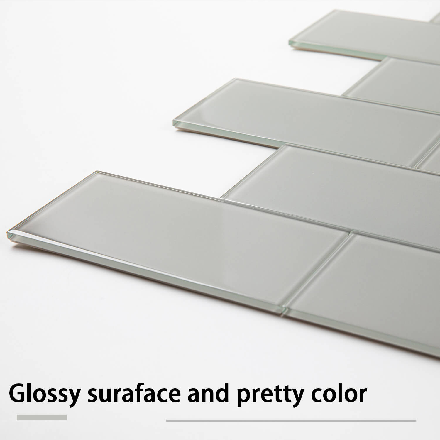 Peel and Stick Glass Subway Tile, 3 x 6 Inch, 5 Sq Ft, Light Grey Glass for Bathroom Kitchen Backsplash Wall, 40-Pack