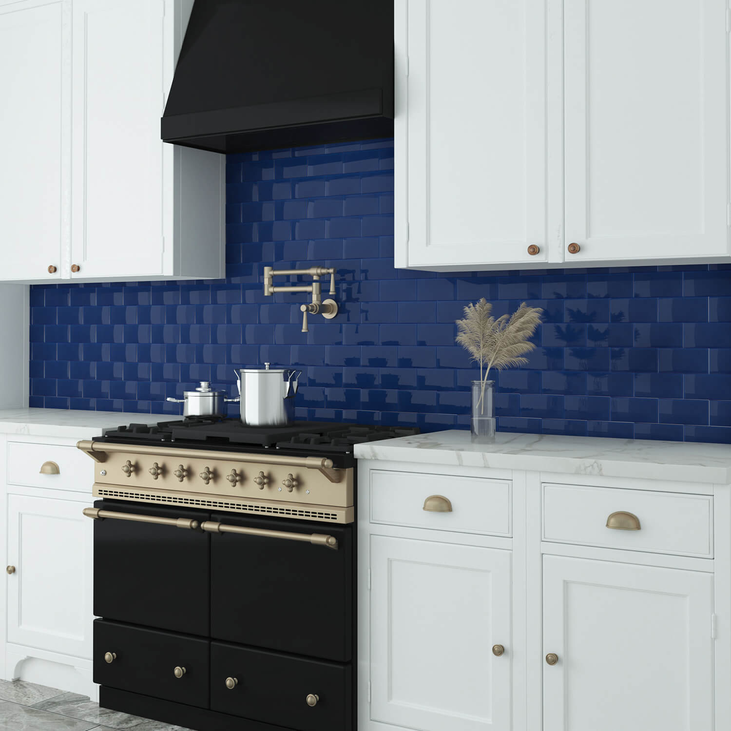 Peel and Stick Glass Subway Tile, 3 x 6 Inch, 5 Sq Ft, Cobalt Blue Glass for Bathroom Kitchen Backsplash Wall, 40-Pack