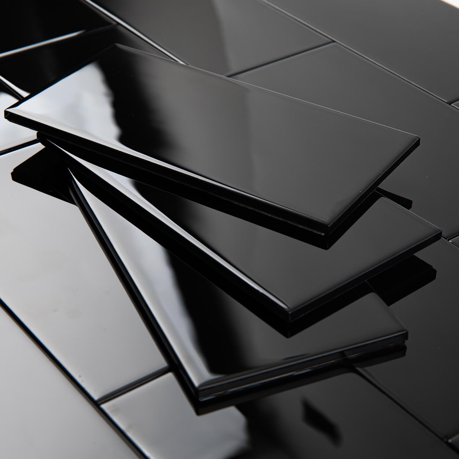 Peel and Stick Glass Subway Tile, 3 x 6 Inch, 5 Sq Ft, Black Glass for Bathroom Kitchen Backsplash Wall, 40-Pack