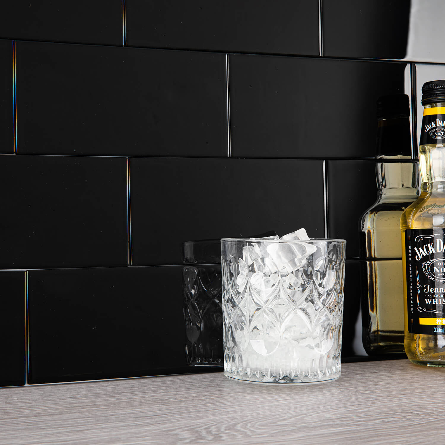 Peel and Stick Glass Subway Tile, 3 x 6 Inch, 5 Sq Ft, Black Glass for Bathroom Kitchen Backsplash Wall, 40-Pack