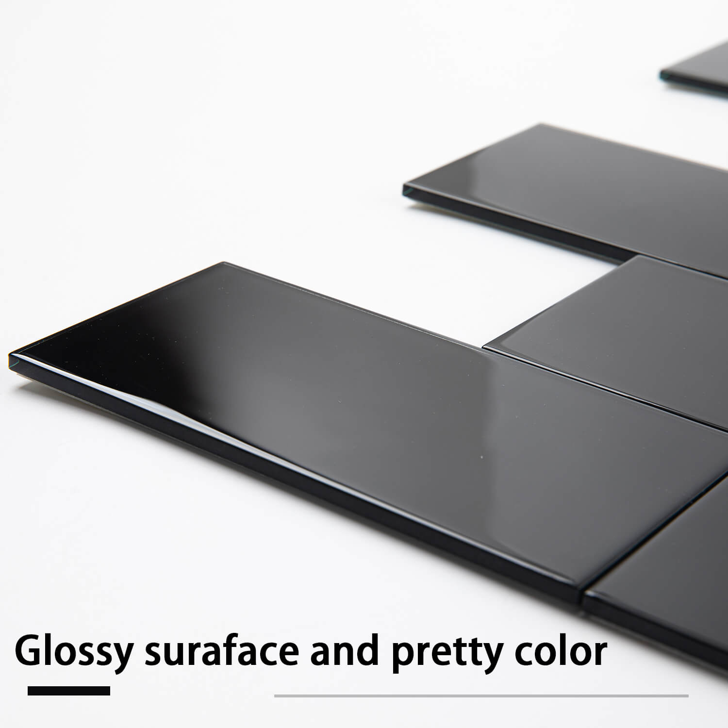 Peel and Stick Glass Subway Tile, 3 x 6 Inch, 5 Sq Ft, Black Glass for Bathroom Kitchen Backsplash Wall, 40-Pack