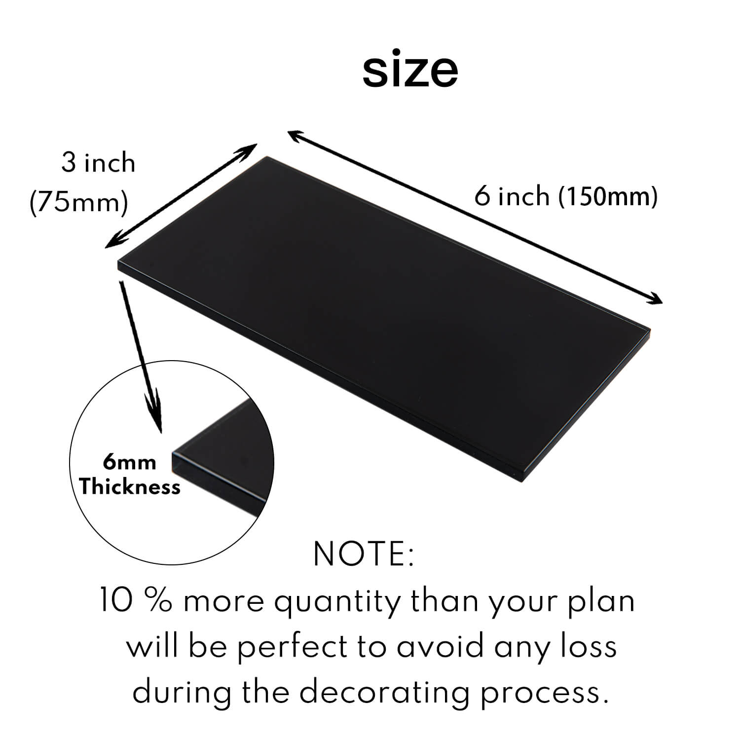 Peel and Stick Glass Subway Tile, 3 x 6 Inch, 5 Sq Ft, Black Glass for Bathroom Kitchen Backsplash Wall, 40-Pack