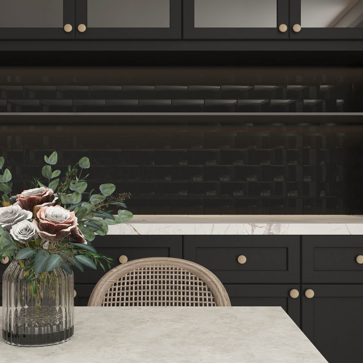 Peel and Stick Glass Subway Tile, 3 x 6 Inch, 5 Sq Ft, Black Glass for Bathroom Kitchen Backsplash Wall, 40-Pack