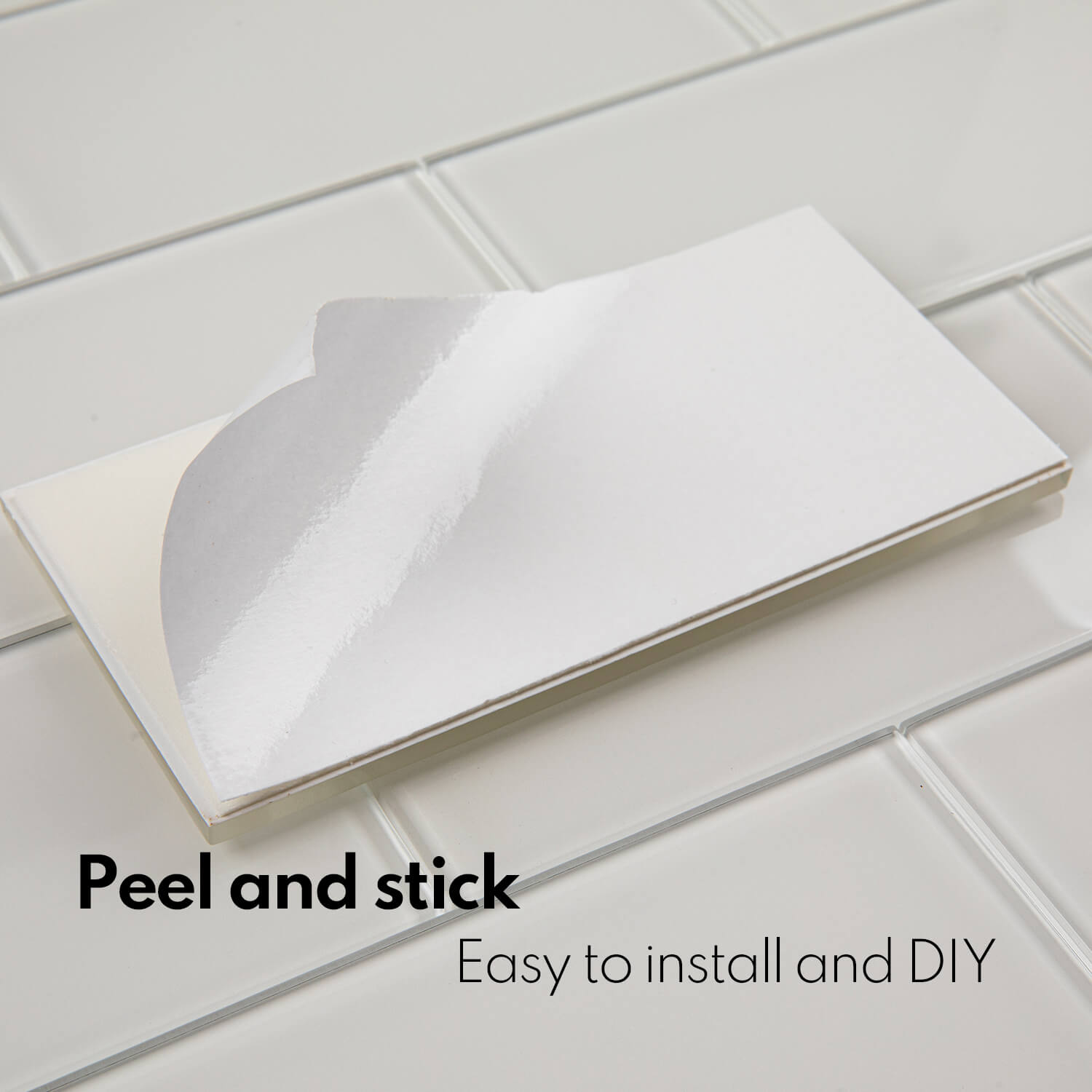 Peel and Stick Glass Subway Tile, 3 x 6 Inch, 5 Sq Ft, White Glass for Bathroom Kitchen Backsplash Wall, 40-Pack