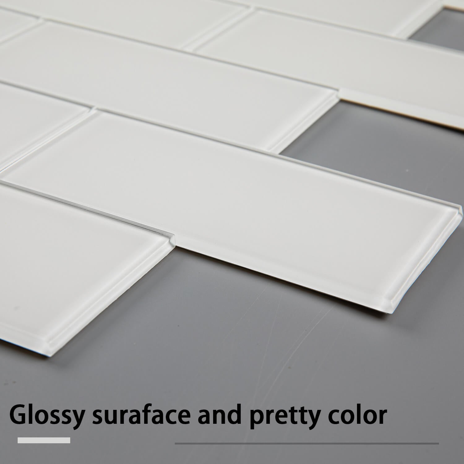 Peel and Stick Glass Subway Tile, 3 x 6 Inch, 5 Sq Ft, White Glass for Bathroom Kitchen Backsplash Wall, 40-Pack