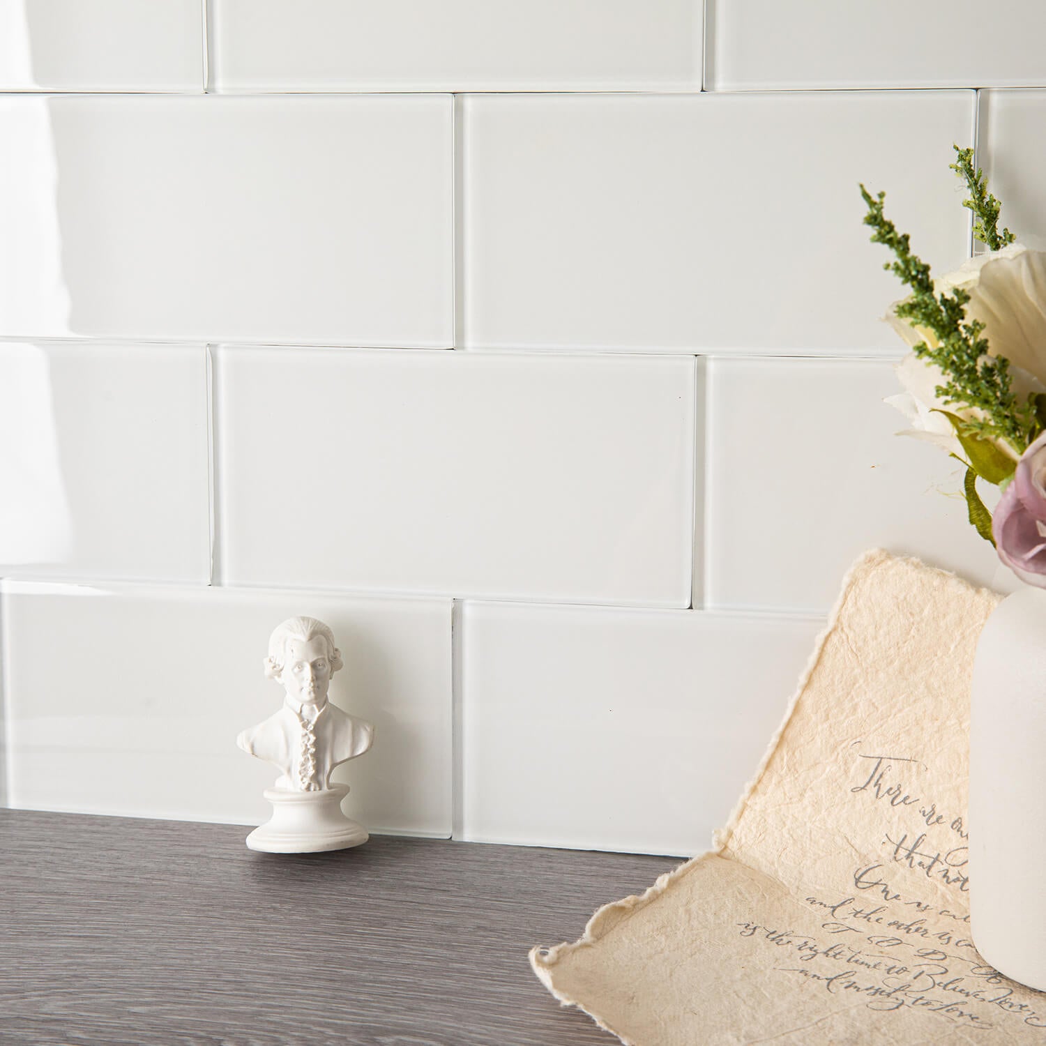 Peel and Stick Glass Subway Tile, 3 x 6 Inch, 5 Sq Ft, White Glass for Bathroom Kitchen Backsplash Wall, 40-Pack