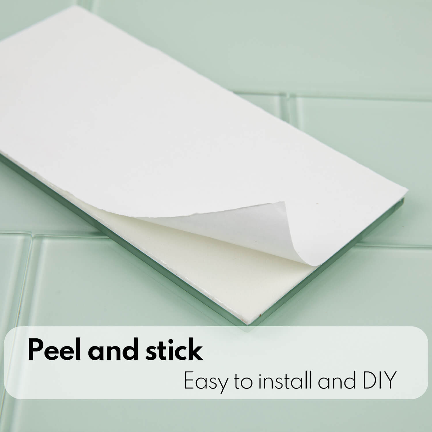 Peel and Stick Glass Subway Tile, 3 x 6 Inch, 5 Sq Ft, Light Green Glass for Bathroom Kitchen Backsplash Wall, 40-Pack