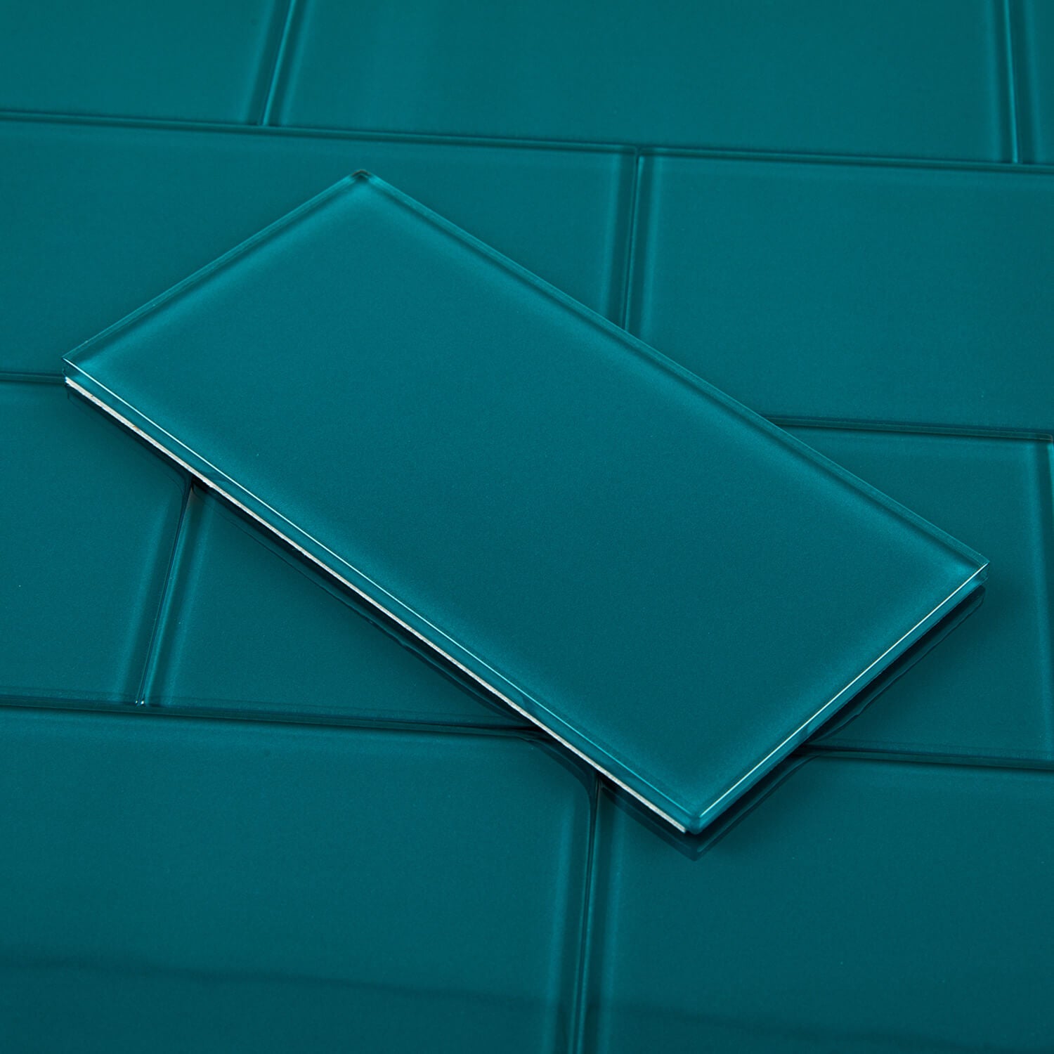 Peel and Stick Glass Subway Tile, 3 x 6 Inch, 5 Sq Ft, Dark Teal Glass for Bathroom Kitchen Backsplash Wall, Dark Green, 40-Pack