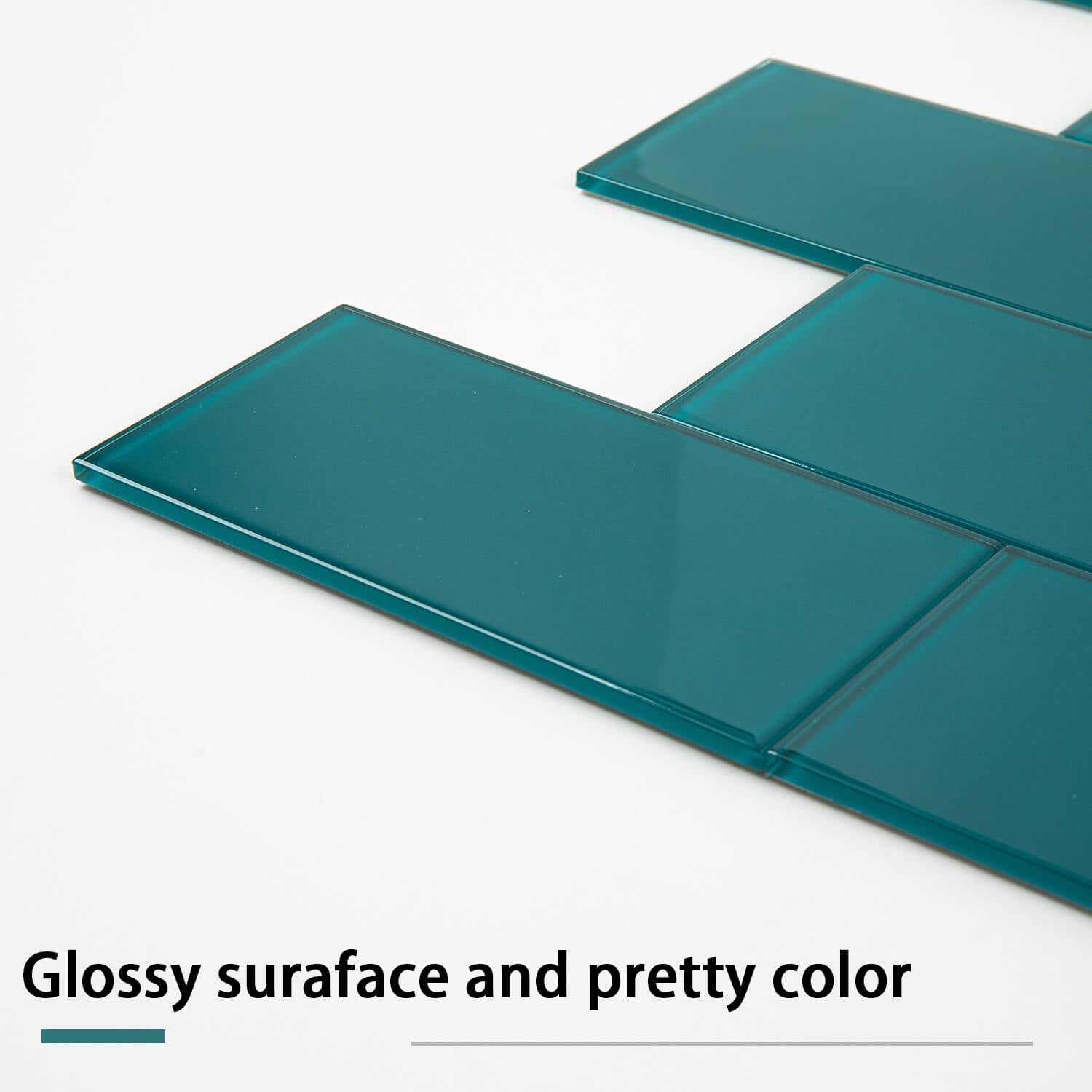 Peel and Stick Glass Subway Tile, 3 x 6 Inch, 5 Sq Ft, Dark Teal Glass for Bathroom Kitchen Backsplash Wall, Dark Green, 40-Pack