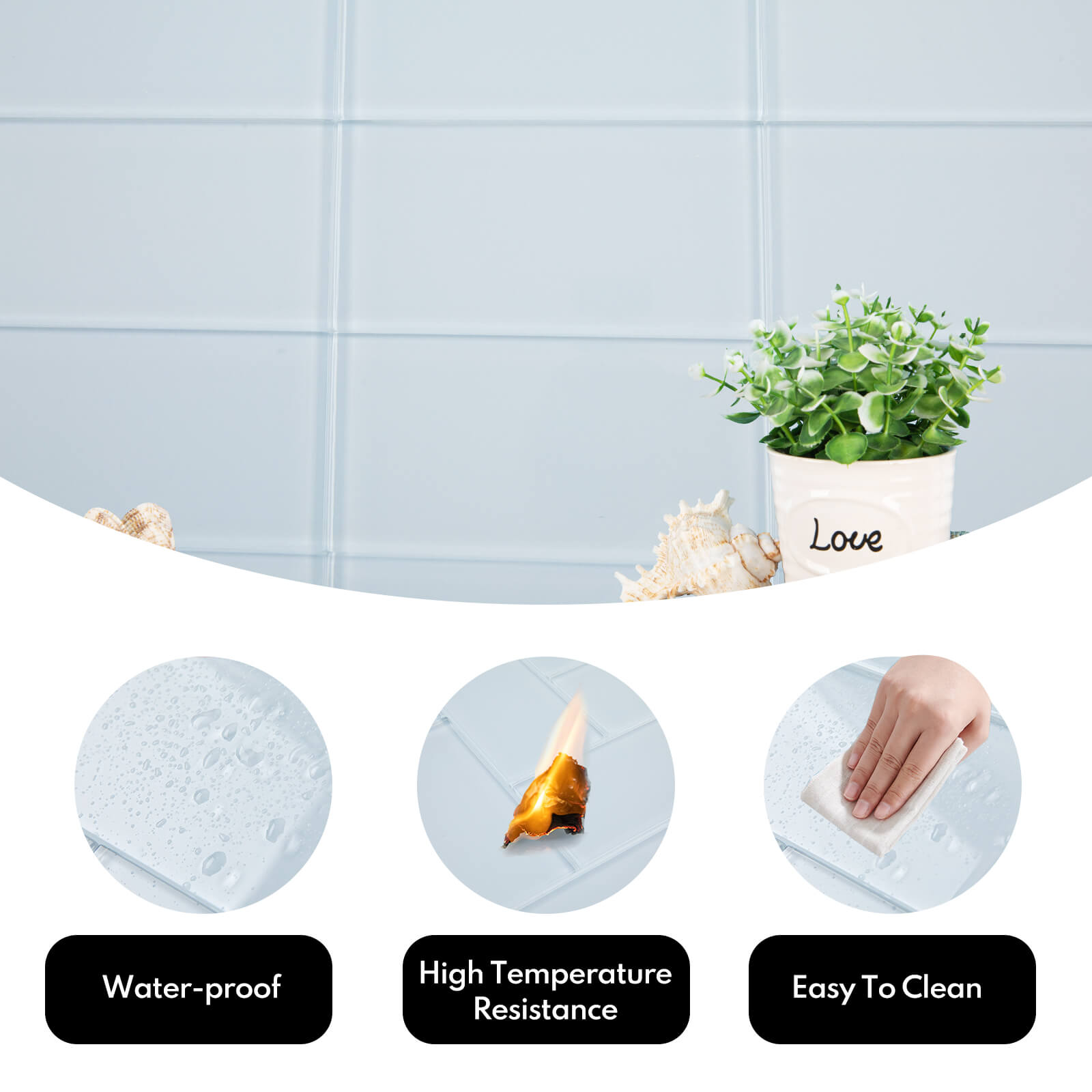 Ice Blue Glass Subway Tile, Light Blue Glass for Bathroom Kitchen Shower Backsplash Wall, 3 x 6 Inches, 4 Sq.Ft.