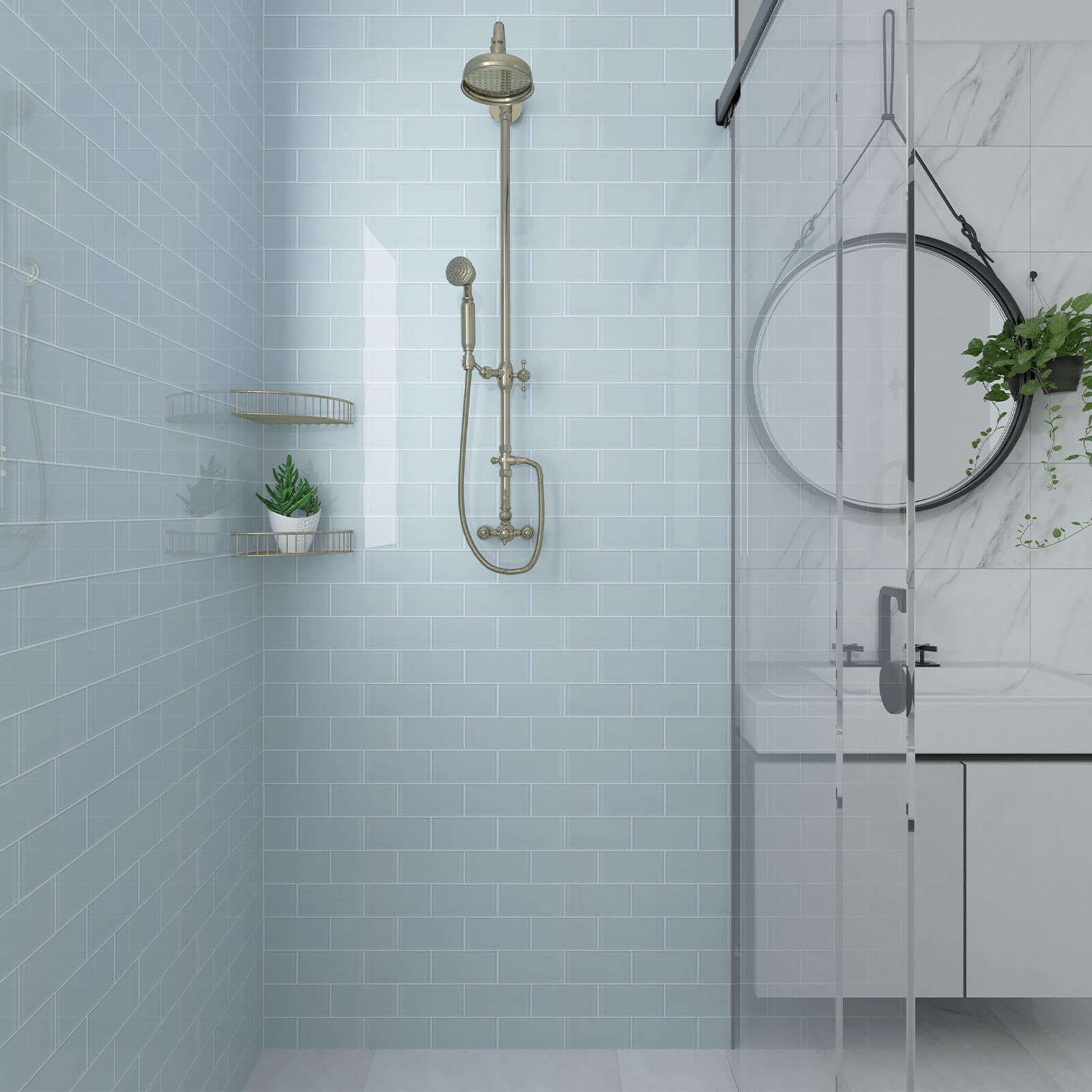 Ice Blue Glass Subway Tile, Light Blue Glass for Bathroom Kitchen Shower Backsplash Wall, 3 x 6 Inches, 4 Sq.Ft.