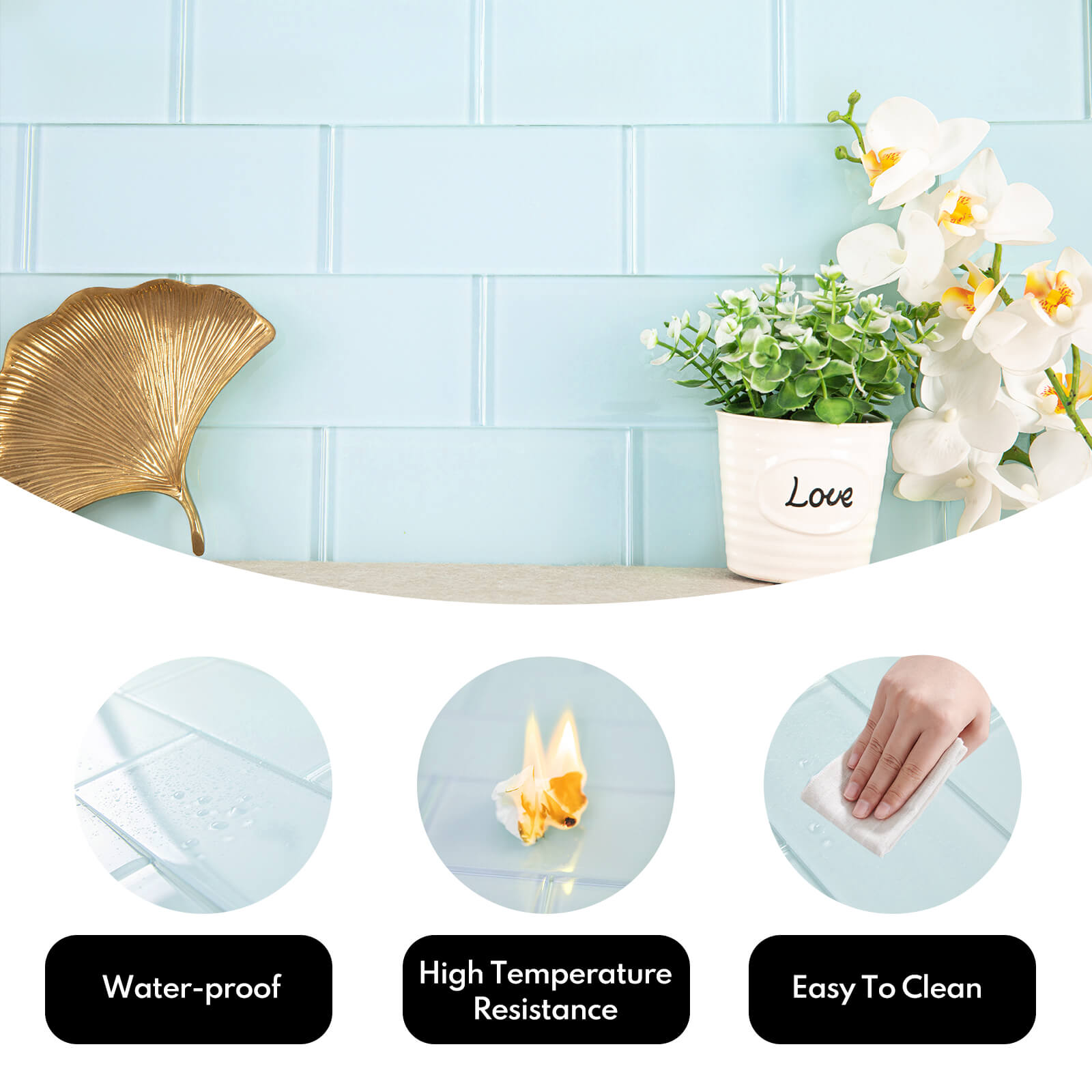 Soft Blue Glass Subway Tile, Glass for Bathroom Kitchen Shower Backsplash Wall, 3 x 6 Inches, 4 Sq.Ft.