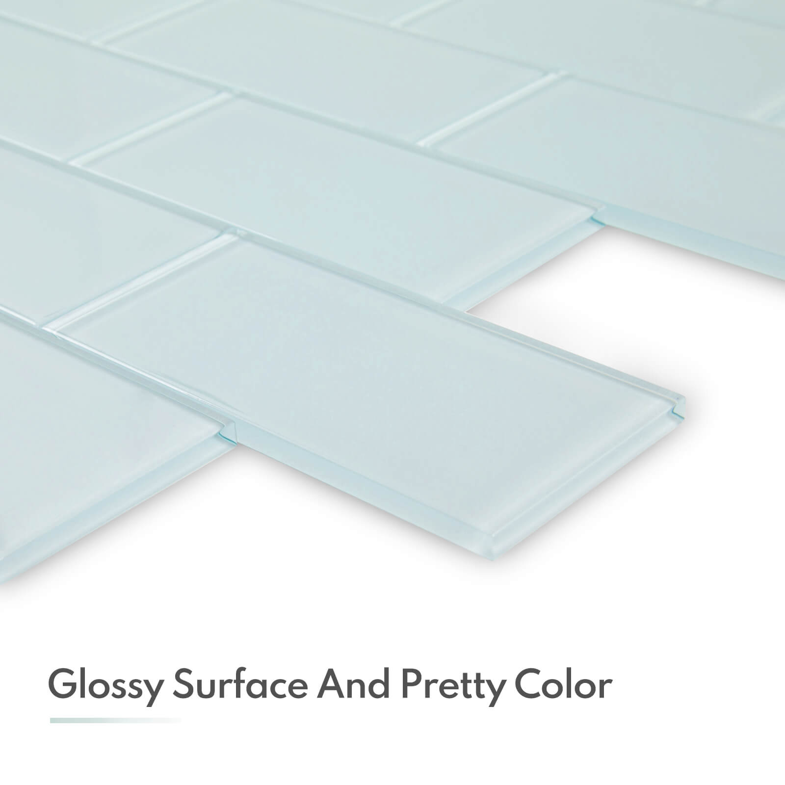 Soft Blue Glass Subway Tile, Glass for Bathroom Kitchen Shower Backsplash Wall, 3 x 6 Inches, 4 Sq.Ft.