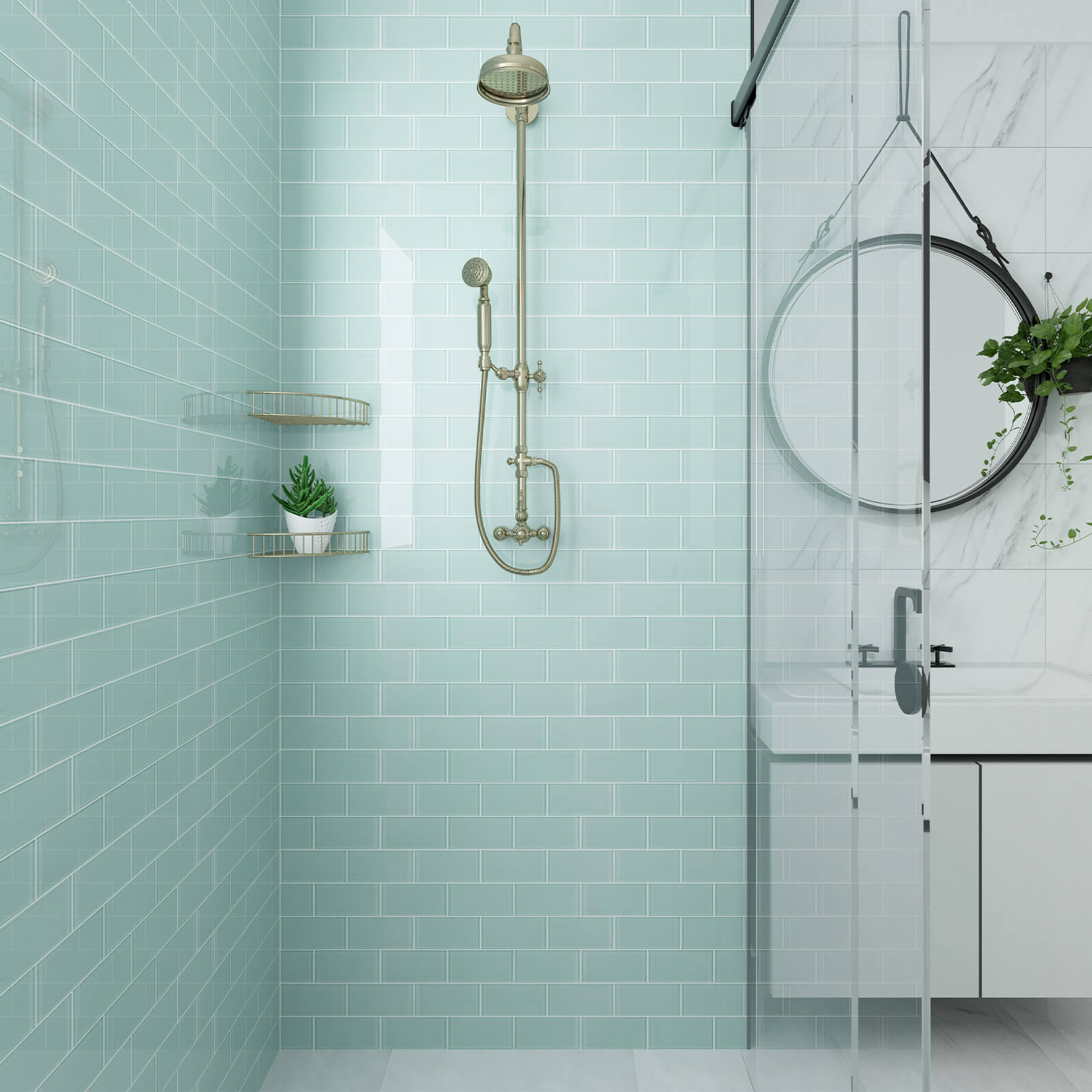 Soft Blue Glass Subway Tile, Glass for Bathroom Kitchen Shower Backsplash Wall, 3 x 6 Inches, 4 Sq.Ft.