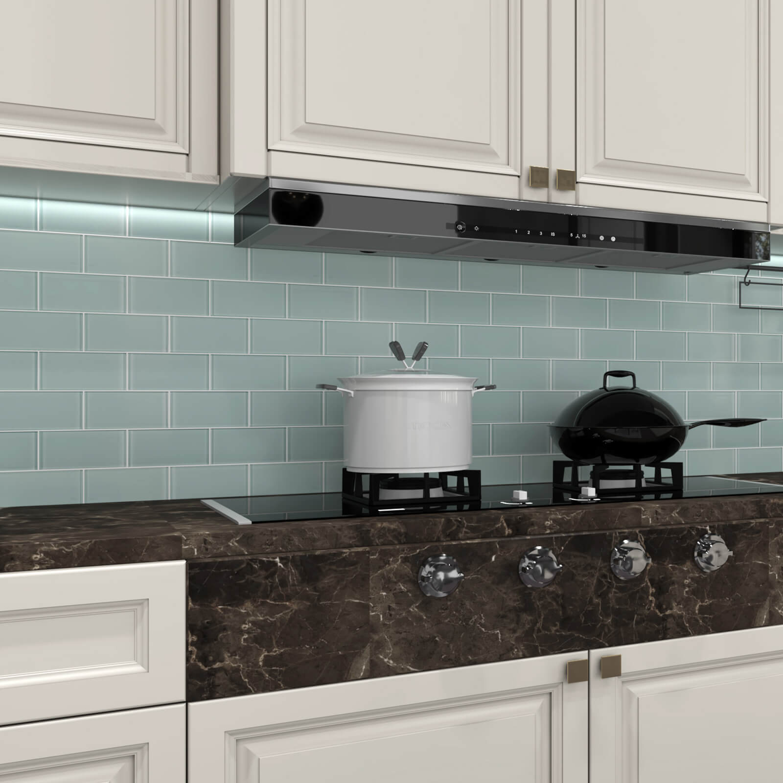 Soft Blue Glass Subway Tile, Glass for Bathroom Kitchen Shower Backsplash Wall, 3 x 6 Inches, 4 Sq.Ft.