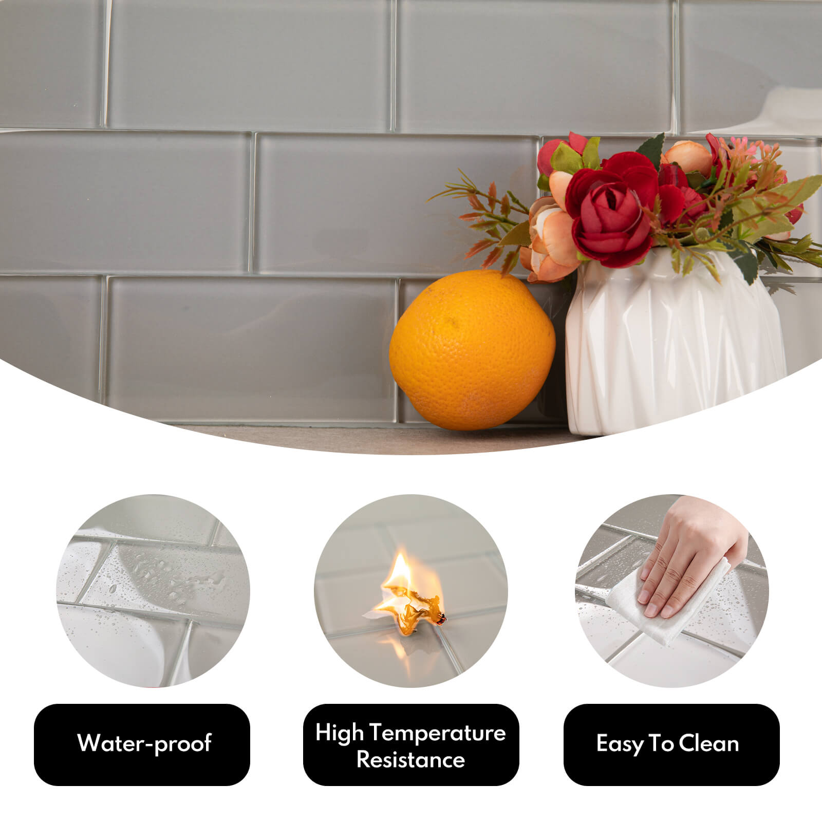 Warm Grey Glass Subway Tile, Glass for Bathroom Kitchen Shower Backsplash Wall, 3 x 6 Inches, 4 Sq.Ft.
