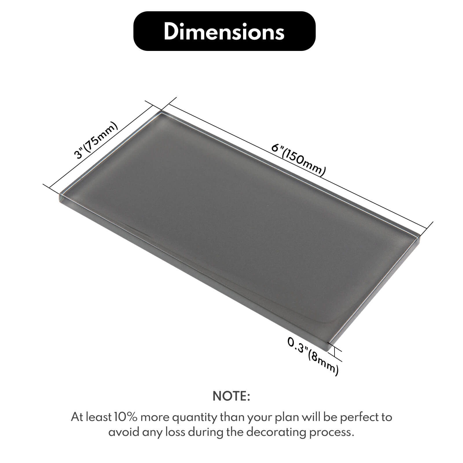 Dark Grey Glass Subway Tile, Glass for Bathroom Kitchen Shower Backsplash Wall, 3 x 6 Inches, 4 Sq.Ft.