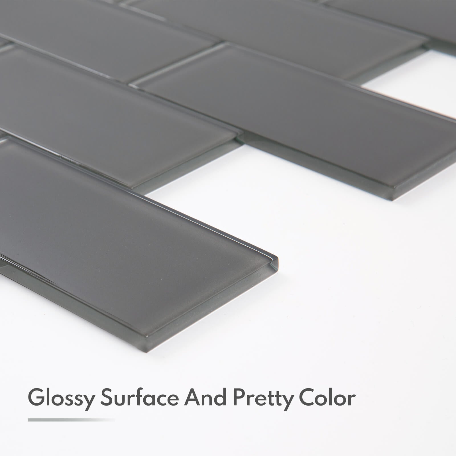 Dark Grey Glass Subway Tile, Glass for Bathroom Kitchen Shower Backsplash Wall, 3 x 6 Inches, 4 Sq.Ft.