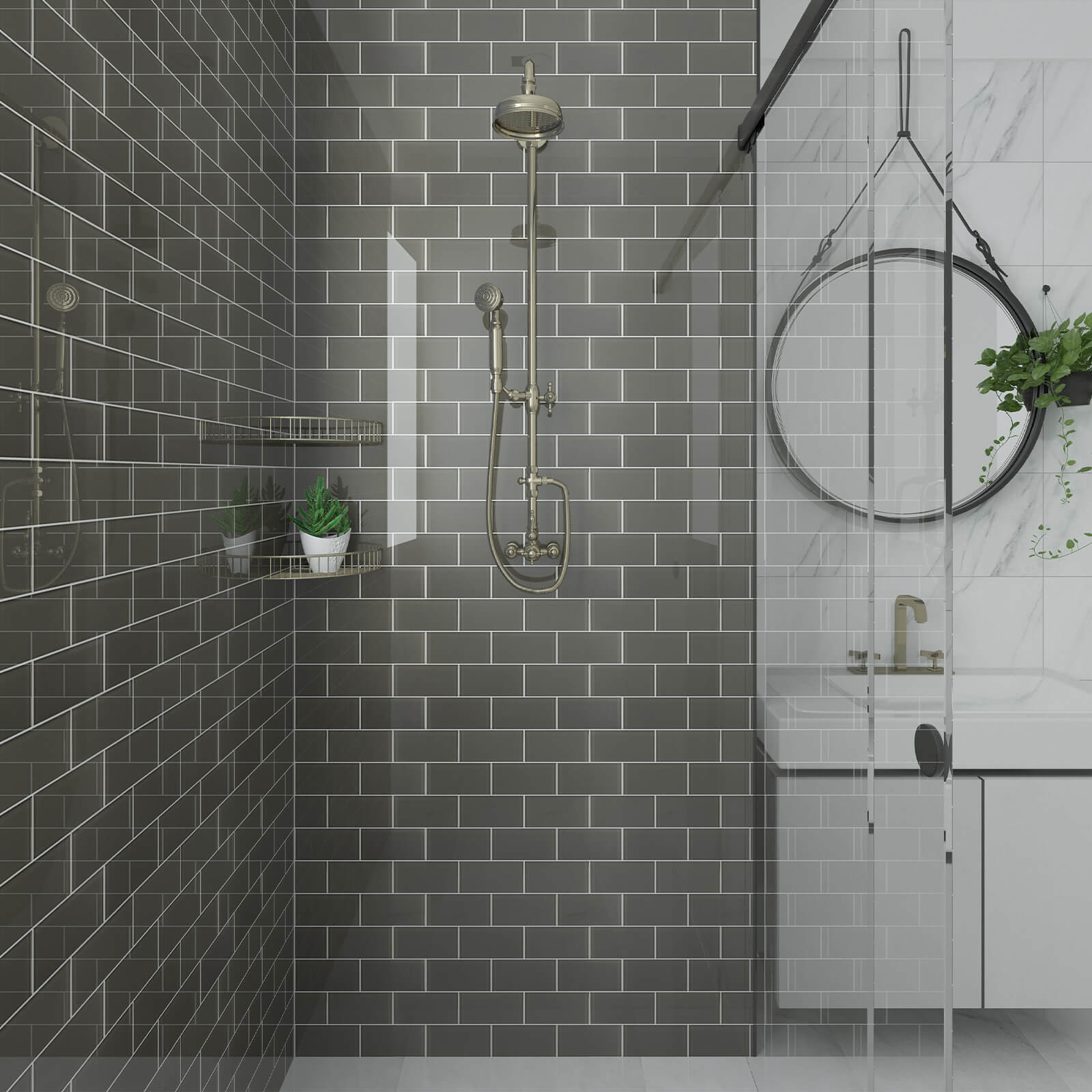 Dark Grey Glass Subway Tile, Glass for Bathroom Kitchen Shower Backsplash Wall, 3 x 6 Inches, 4 Sq.Ft.