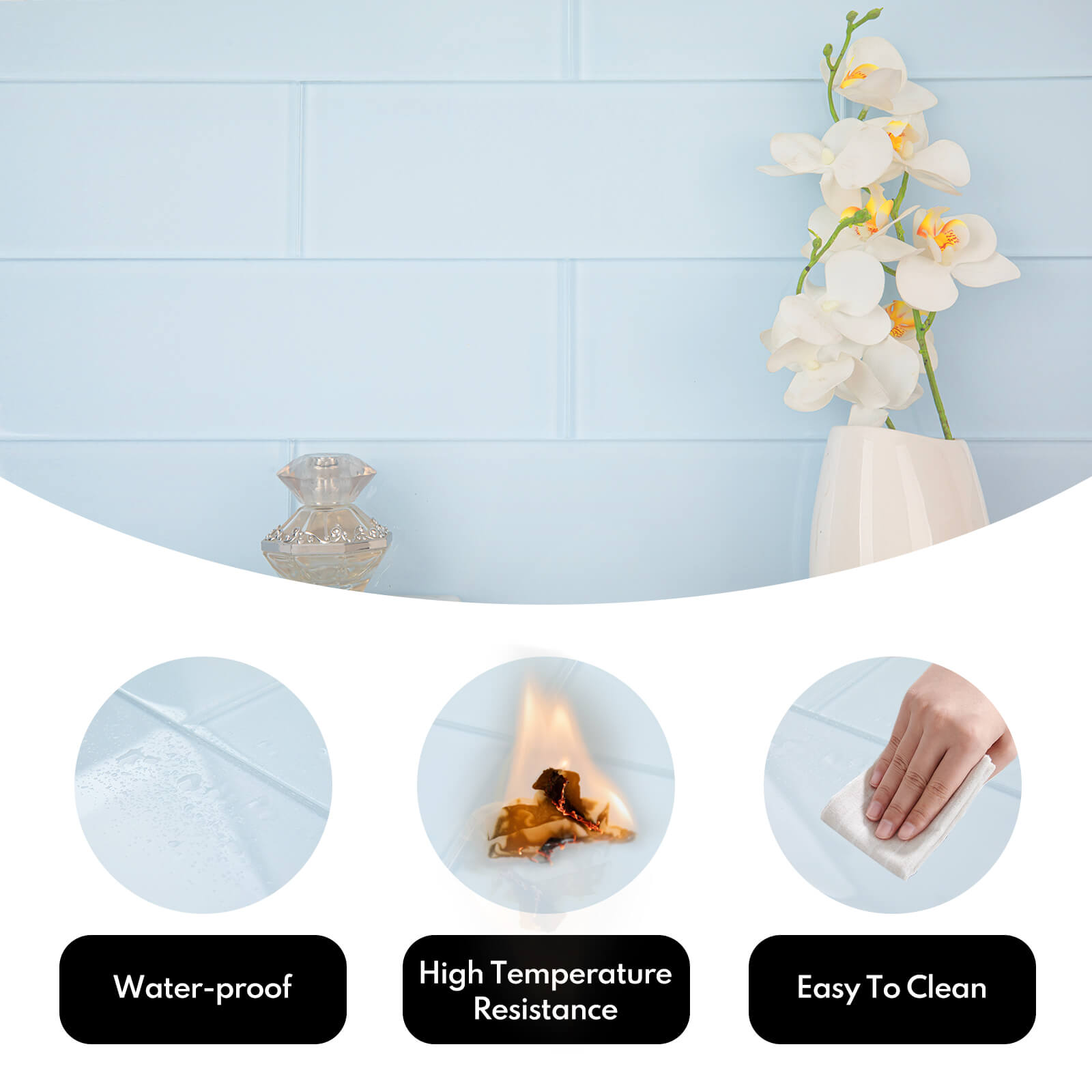 Ice Blue Glass Subway Tile, Glass for Bathroom Kitchen Shower Backsplash Wall, 4 x 12 Inches, 4 Sq.Ft.