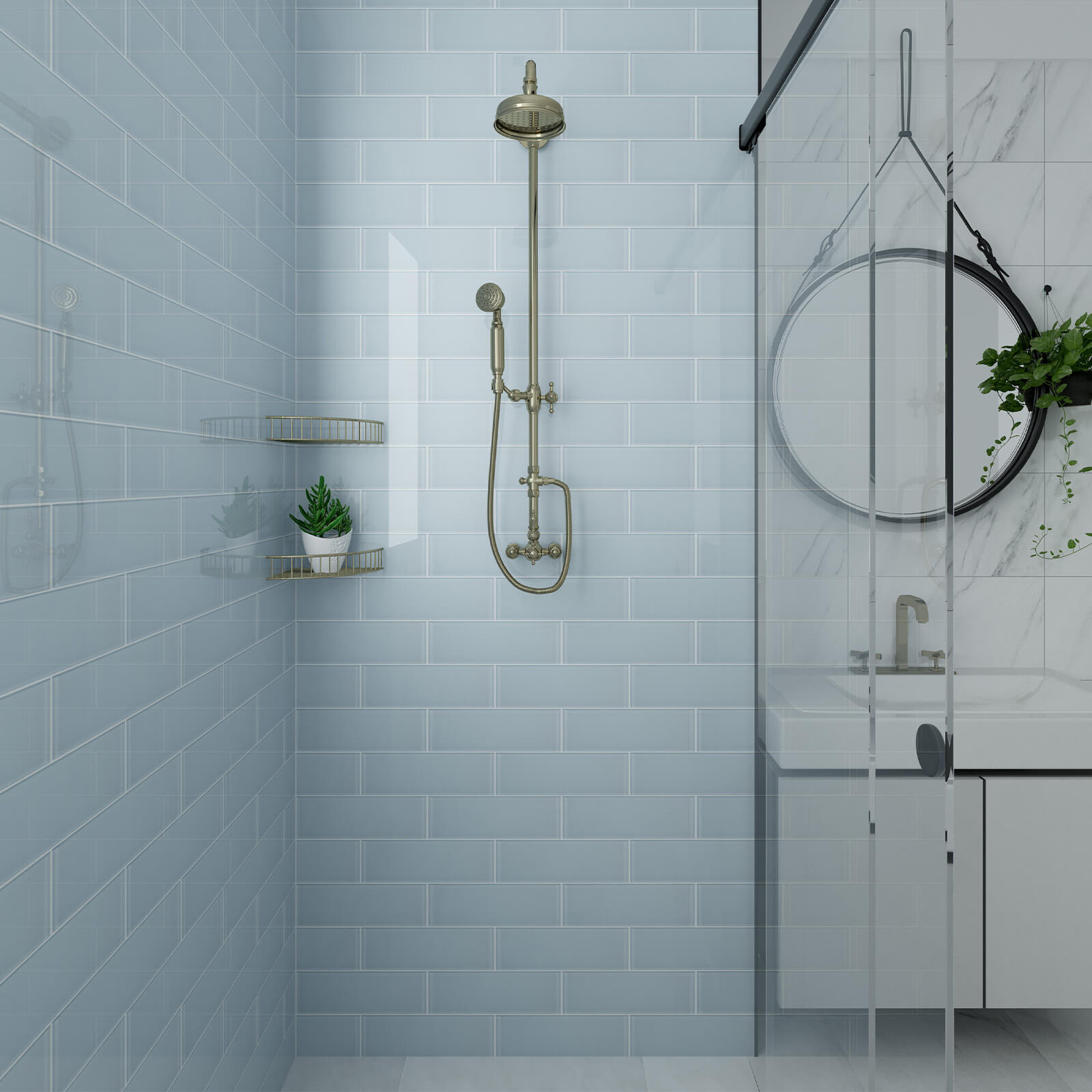 Ice Blue Glass Subway Tile, Glass for Bathroom Kitchen Shower Backsplash Wall, 4 x 12 Inches, 4 Sq.Ft.