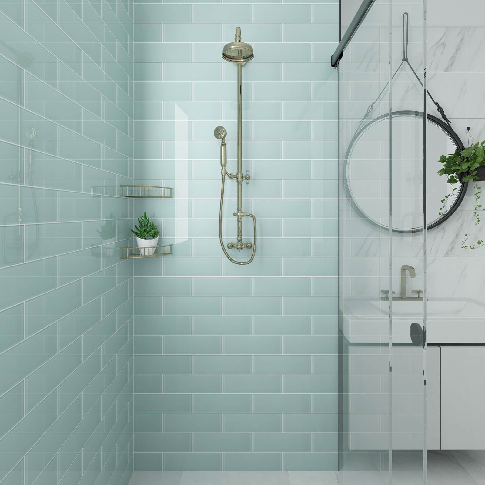 Soft Blue Glass Subway Tile, Glass for Bathroom Kitchen Shower Backsplash Wall, 4 x 12 Inches, 4 Sq.Ft.