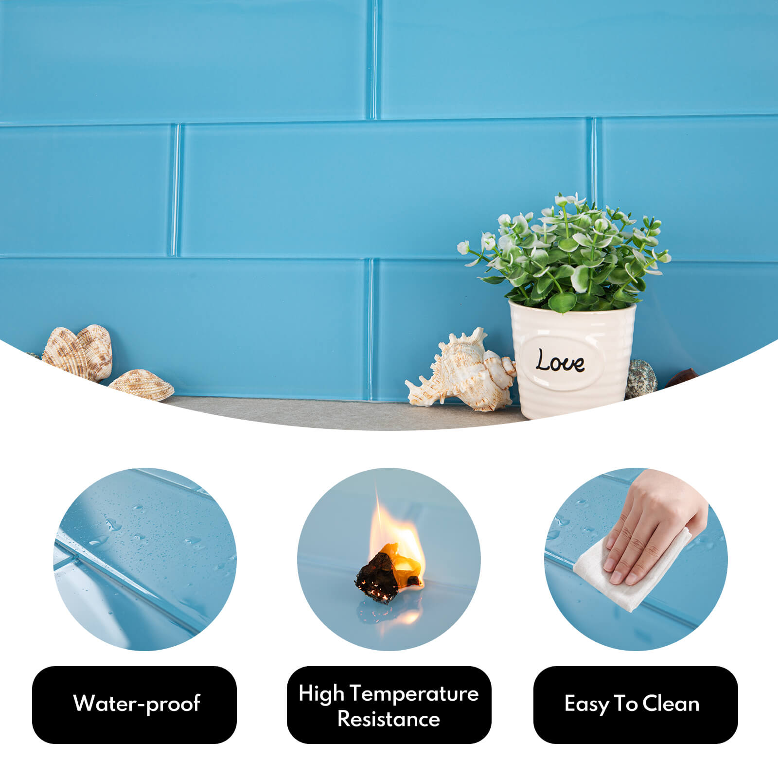 Blue Glass Subway Tile, Glass for Bathroom Kitchen Shower Backsplash Wall, 4 x 12 Inches, 4 Sq.Ft.