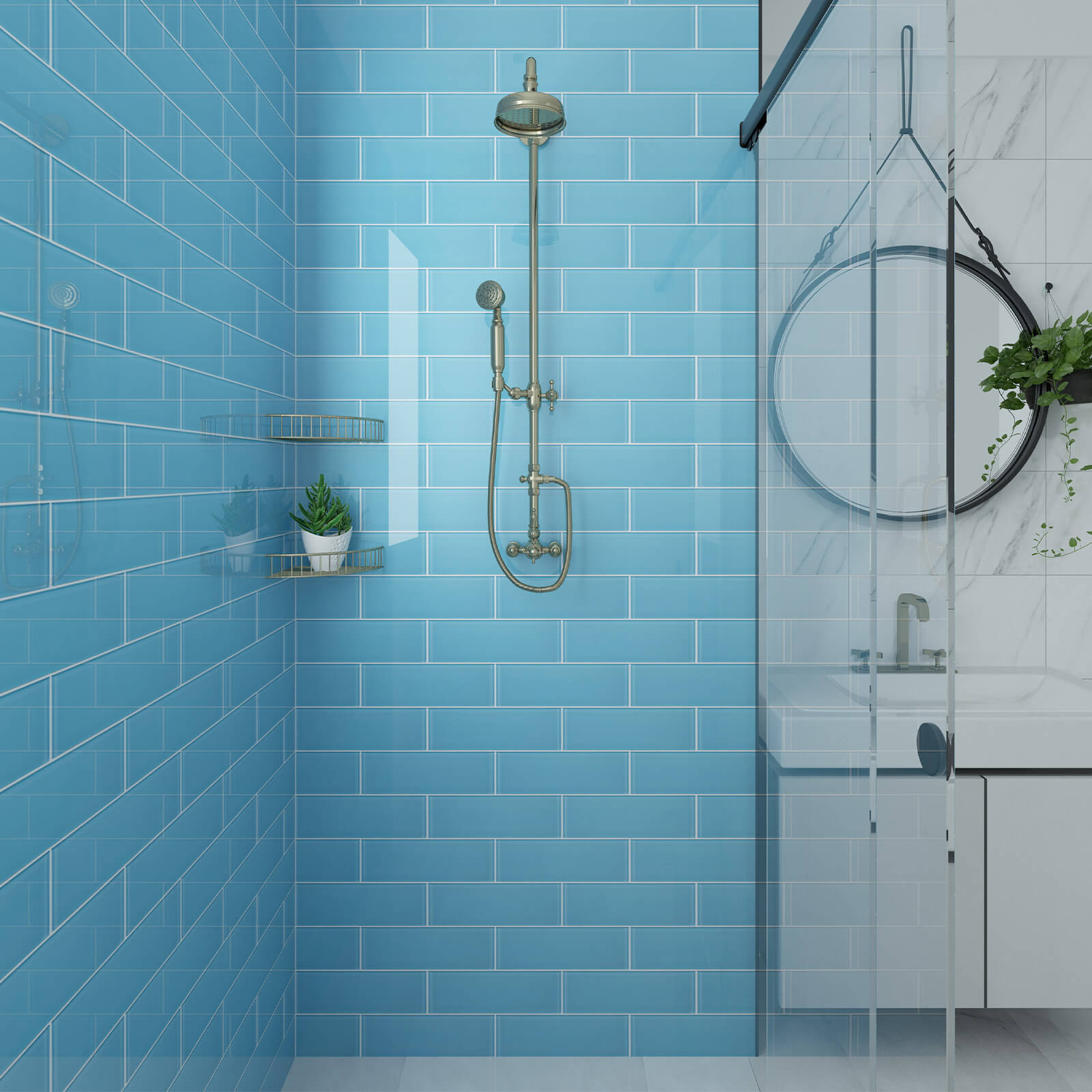 Blue Glass Subway Tile, Glass for Bathroom Kitchen Shower Backsplash Wall, 4 x 12 Inches, 4 Sq.Ft.