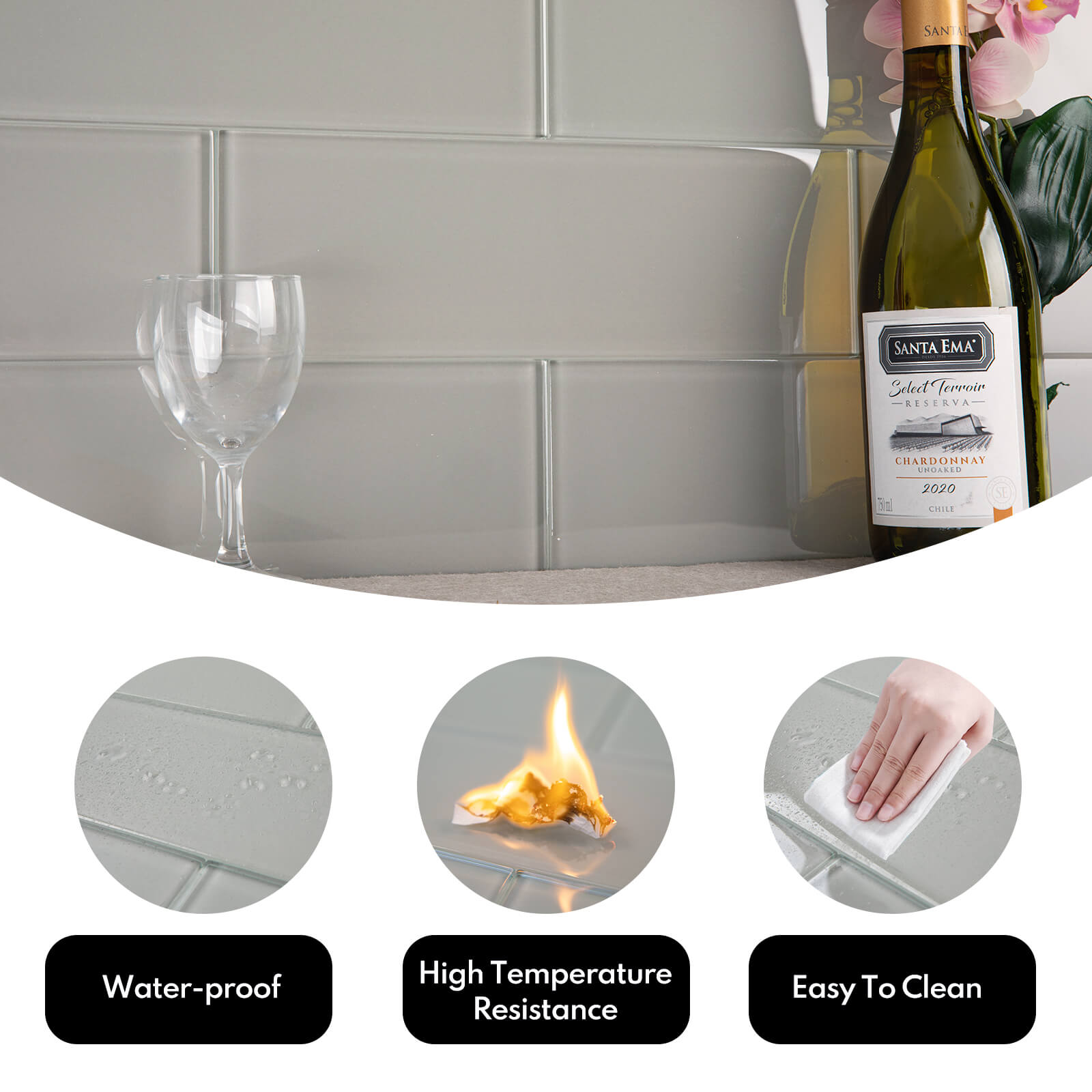 Warm Grey Glass Subway Tile, Glass for Bathroom Kitchen Shower Backsplash Wall, 4 x 12 Inches, 4 Sq.Ft.