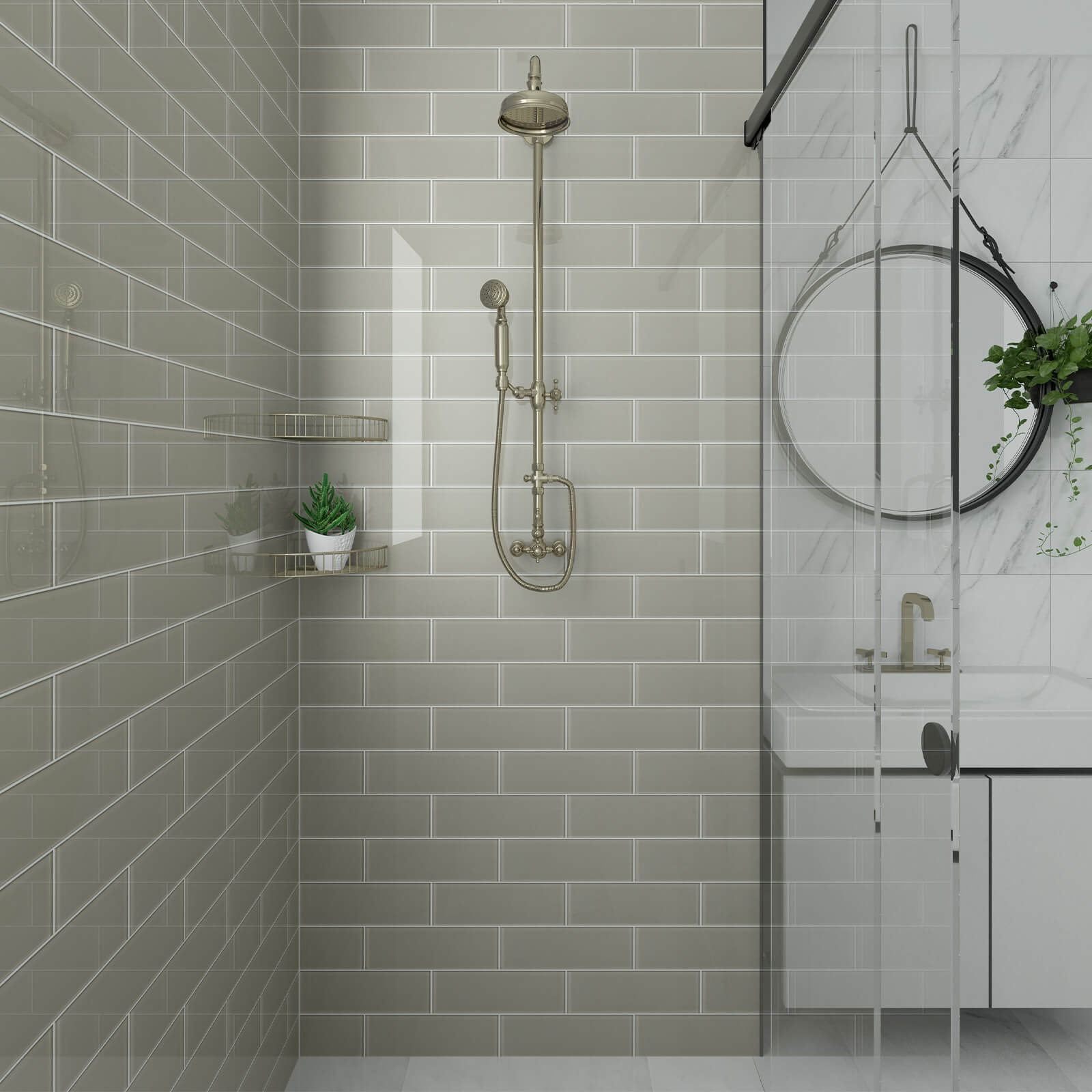 Warm Grey Glass Subway Tile, Glass for Bathroom Kitchen Shower Backsplash Wall, 4 x 12 Inches, 4 Sq.Ft.