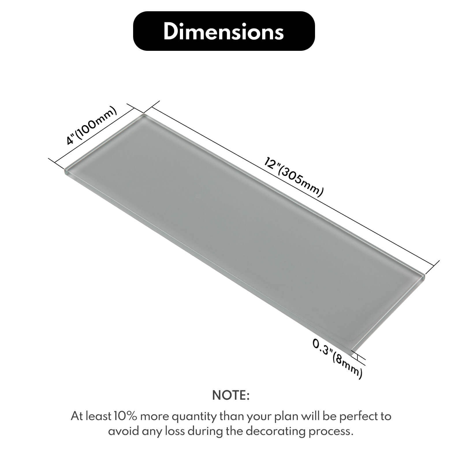 Grey Glass Subway Tile, Glass for Bathroom Kitchen Shower Backsplash Wall, 4 x 12 Inches, 4 Sq.Ft.