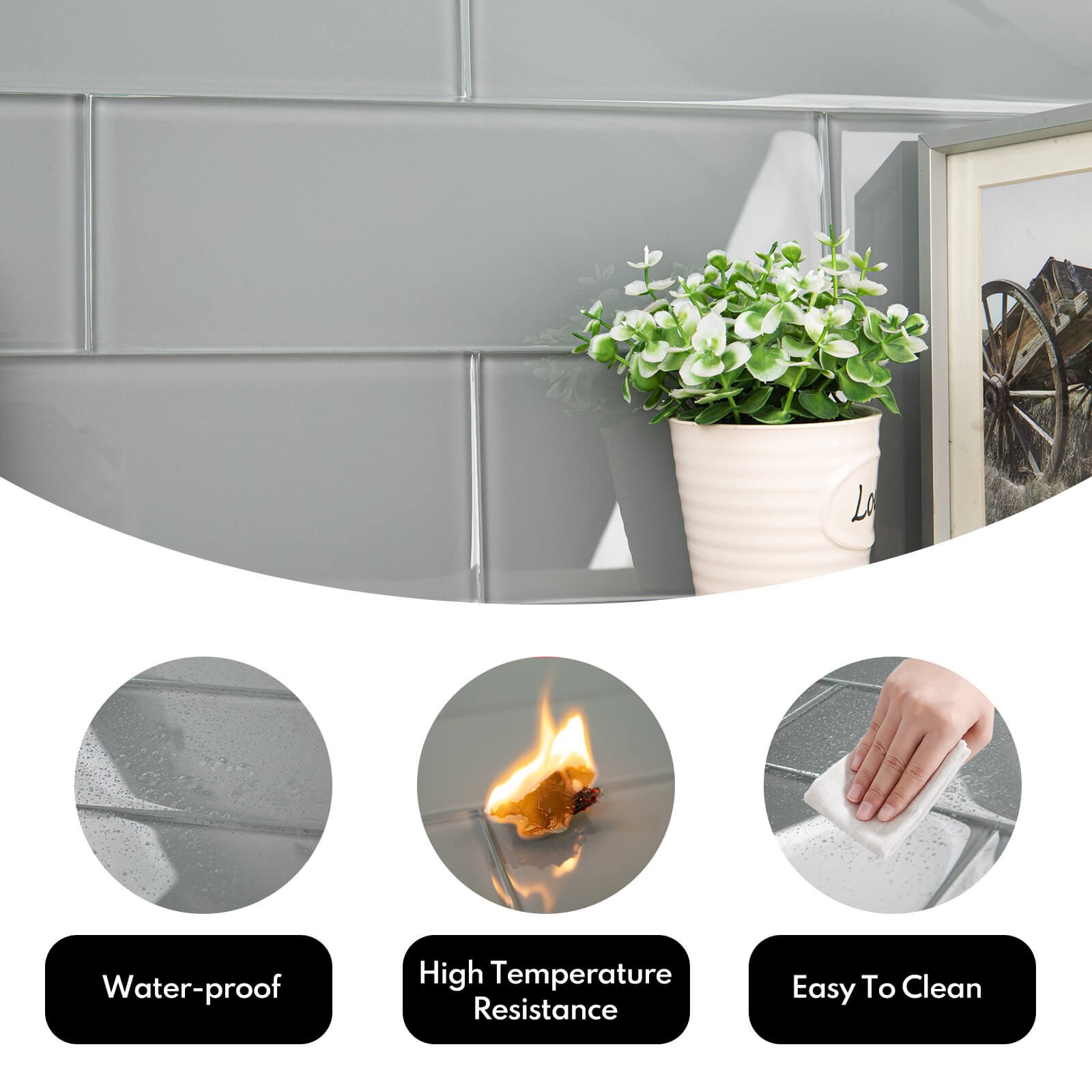 Grey Glass Subway Tile, Glass for Bathroom Kitchen Shower Backsplash Wall, 4 x 12 Inches, 4 Sq.Ft.