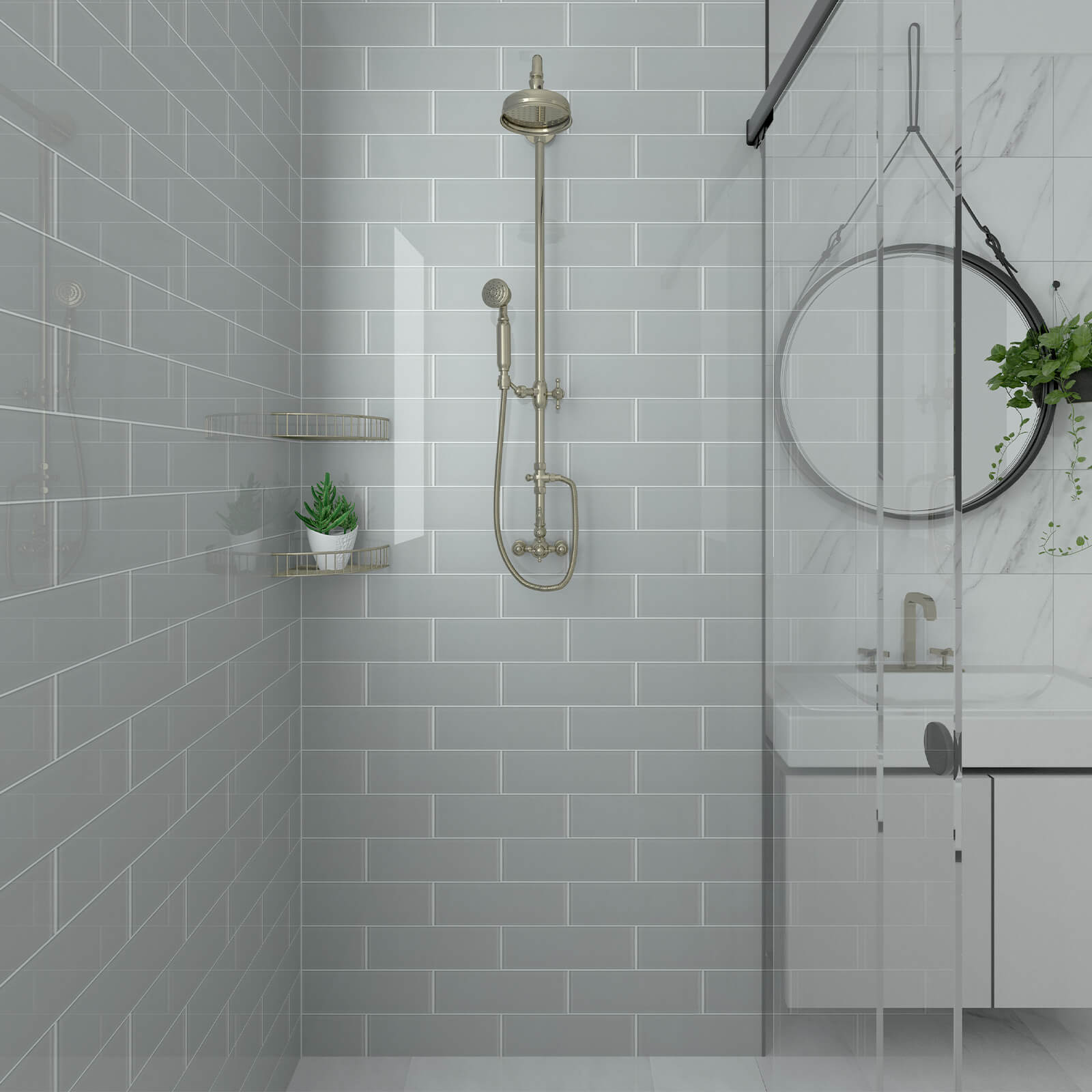 Grey Glass Subway Tile, Glass for Bathroom Kitchen Shower Backsplash Wall, 4 x 12 Inches, 4 Sq.Ft.