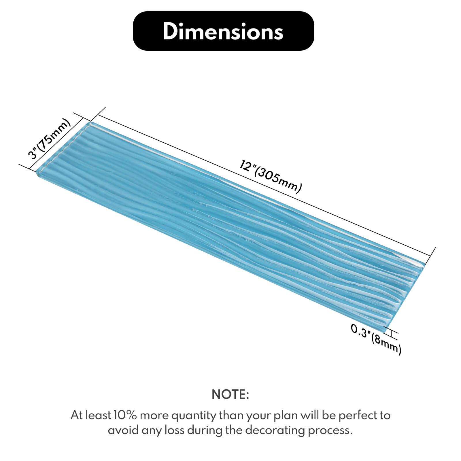 Blue Water Wave Glass Subway Tile, Glass for Bathroom Kitchen Backsplash Wall, 3 x 12 Inch, 4 Sq.Ft.