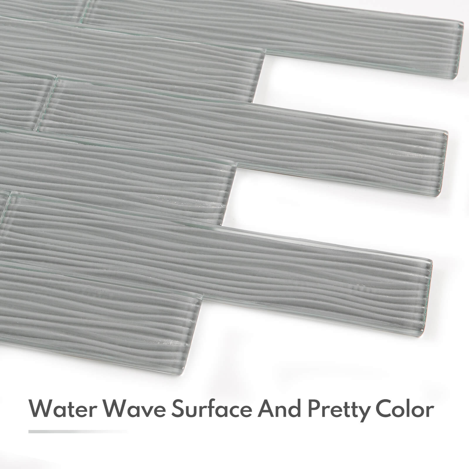 Grey Water Wave Glass Subway Tile, Glass for Bathroom Kitchen Backsplash Wall, 3 x 12 Inch, 4 Sq.Ft.