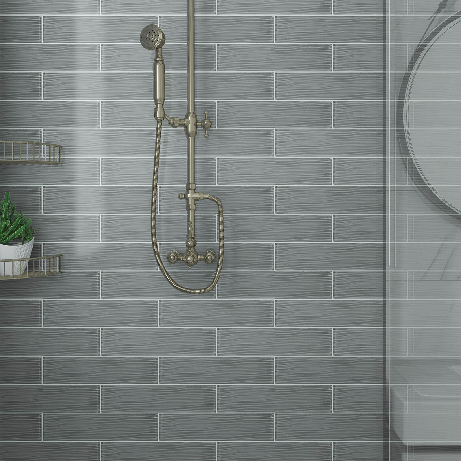 Grey Water Wave Glass Subway Tile, Glass for Bathroom Kitchen Backsplash Wall, 3 x 12 Inch, 4 Sq.Ft.