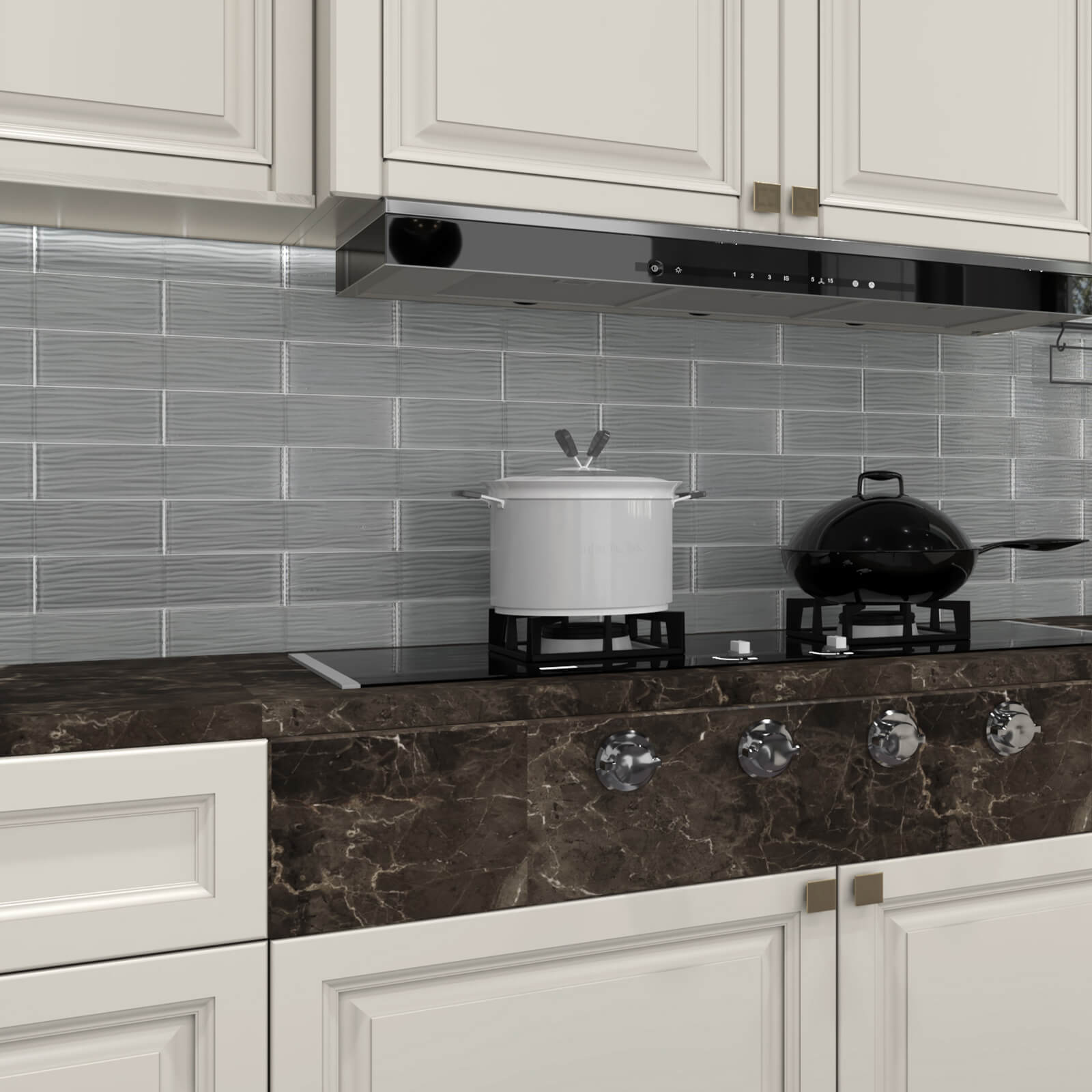 Grey Water Wave Glass Subway Tile, Glass for Bathroom Kitchen Backsplash Wall, 3 x 12 Inch, 4 Sq.Ft.