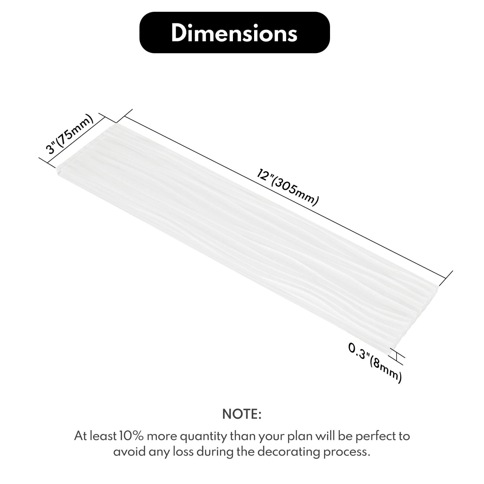 White Water Wave Glass Subway Tile, Glass for Bathroom Kitchen Backsplash Wall, 3 x 12 Inch, 4 Sq.Ft.