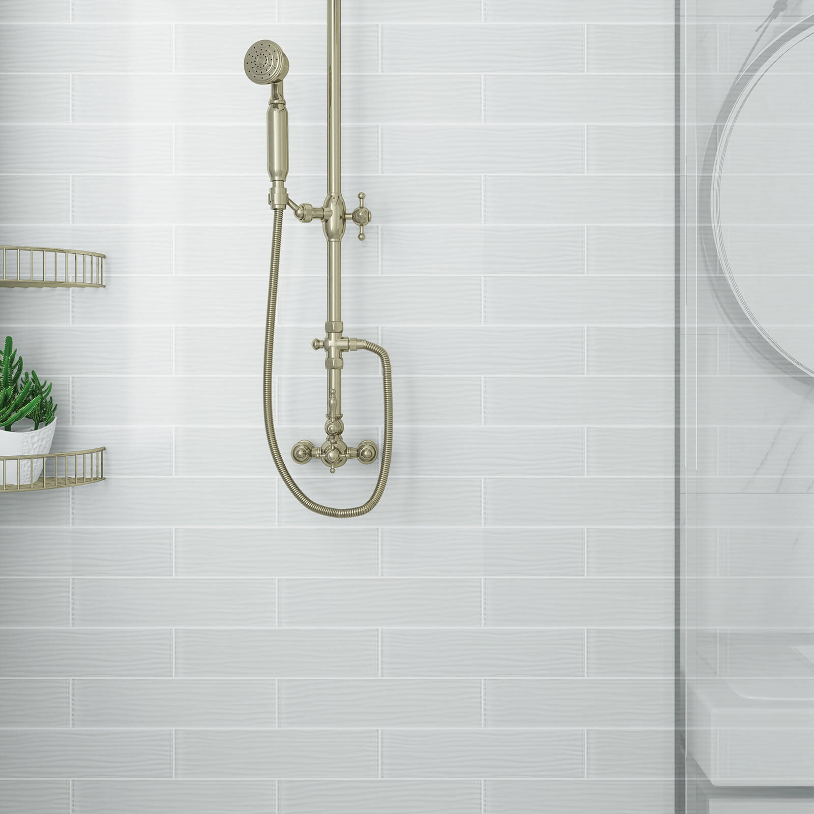 White Water Wave Glass Subway Tile, Glass for Bathroom Kitchen Backsplash Wall, 3 x 12 Inch, 4 Sq.Ft.