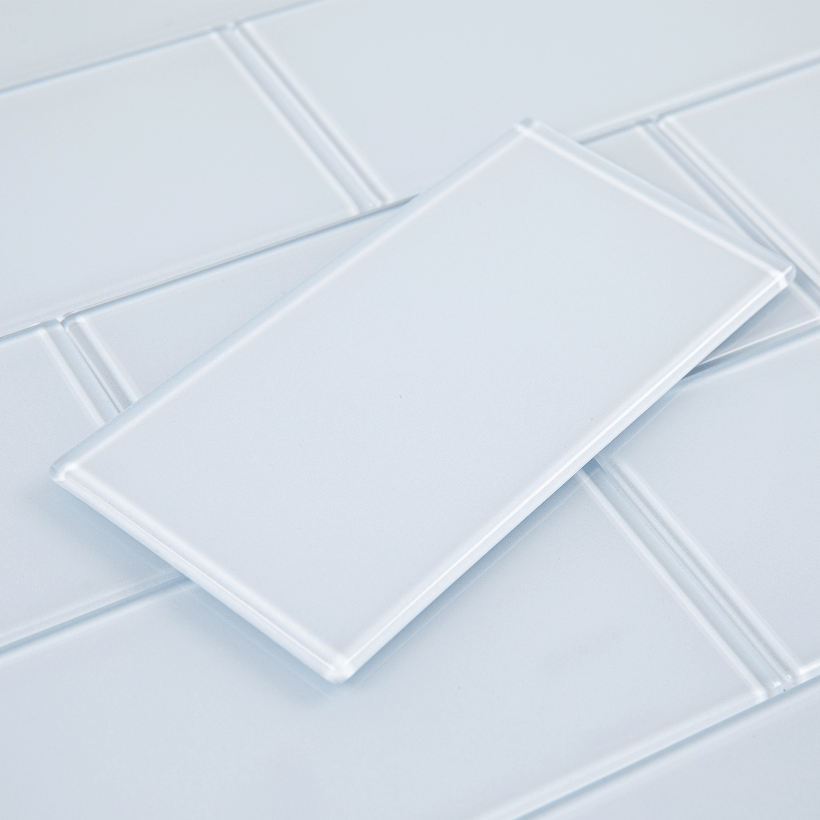 Peel and Stick Glass Subway Tile, 3 x 6 Inch, 5 Sq Ft, Ice Blue Glass for Bathroom Kitchen Backsplash Wall, 40-Pack