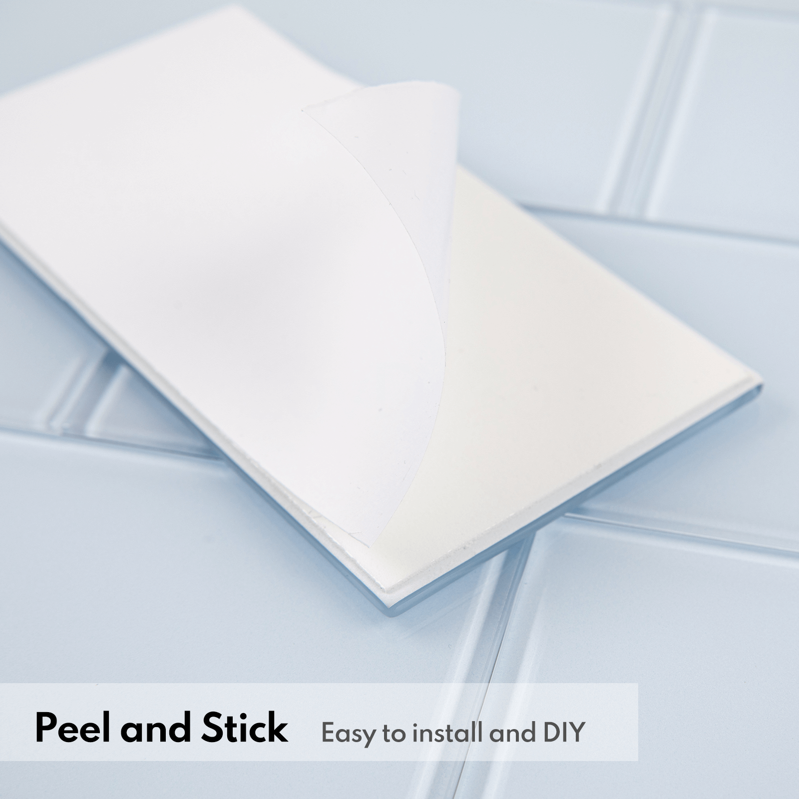 Peel and Stick Glass Subway Tile, 3 x 6 Inch, 5 Sq Ft, Ice Blue Glass for Bathroom Kitchen Backsplash Wall, 40-Pack