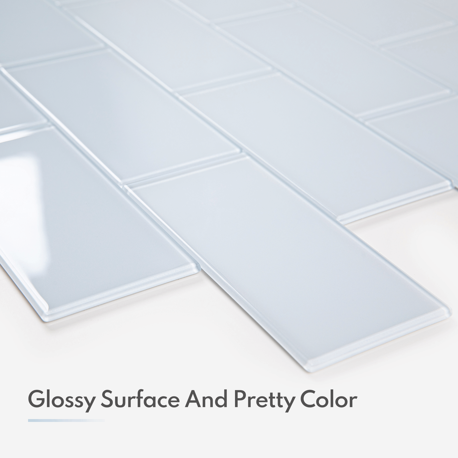 Peel and Stick Glass Subway Tile, 3 x 6 Inch, 5 Sq Ft, Ice Blue Glass for Bathroom Kitchen Backsplash Wall, 40-Pack