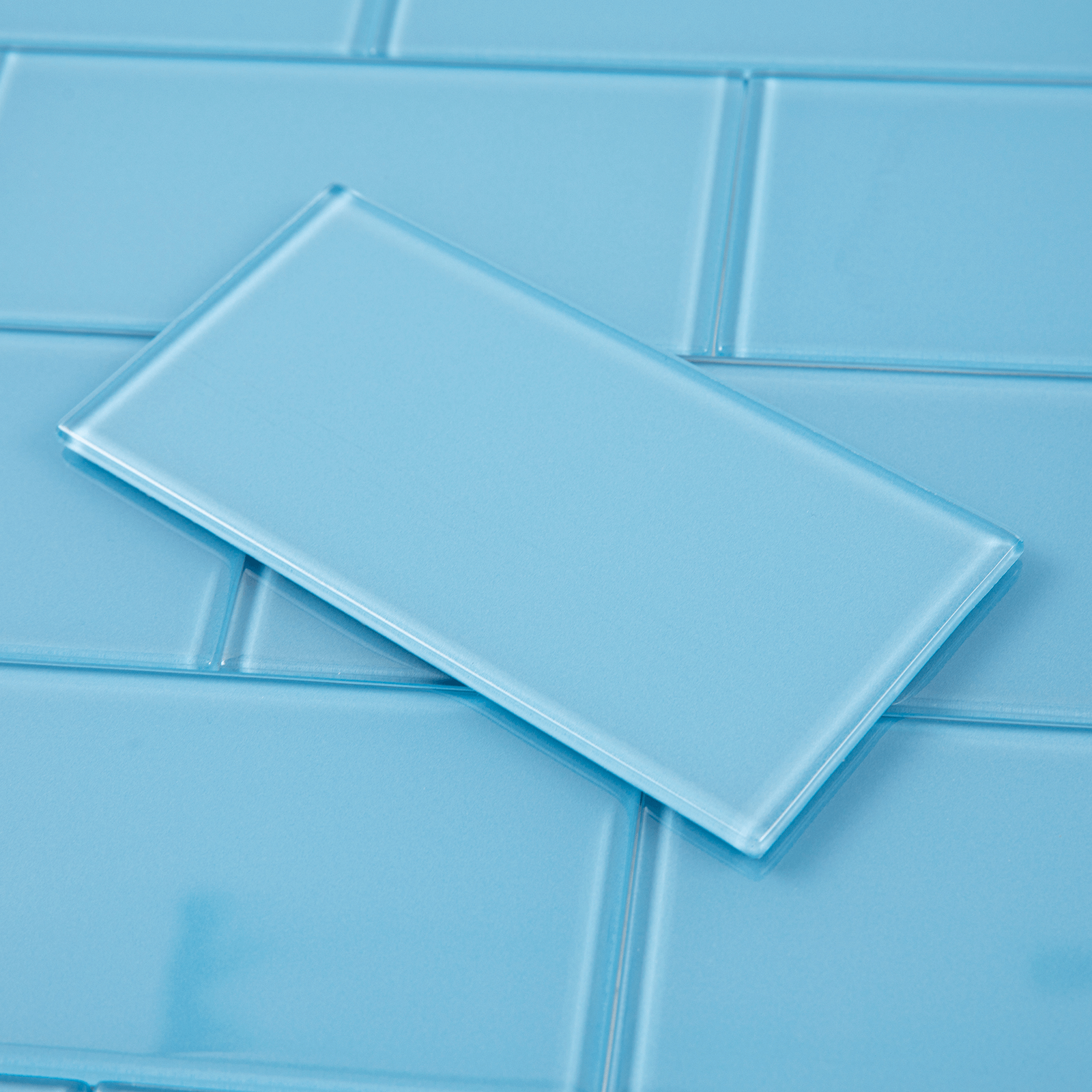 Peel and Stick Glass Subway Tile, 3 x 6 Inch, 5 Sq Ft, Blue Glass for Bathroom Kitchen Backsplash Wall, 40-Pack
