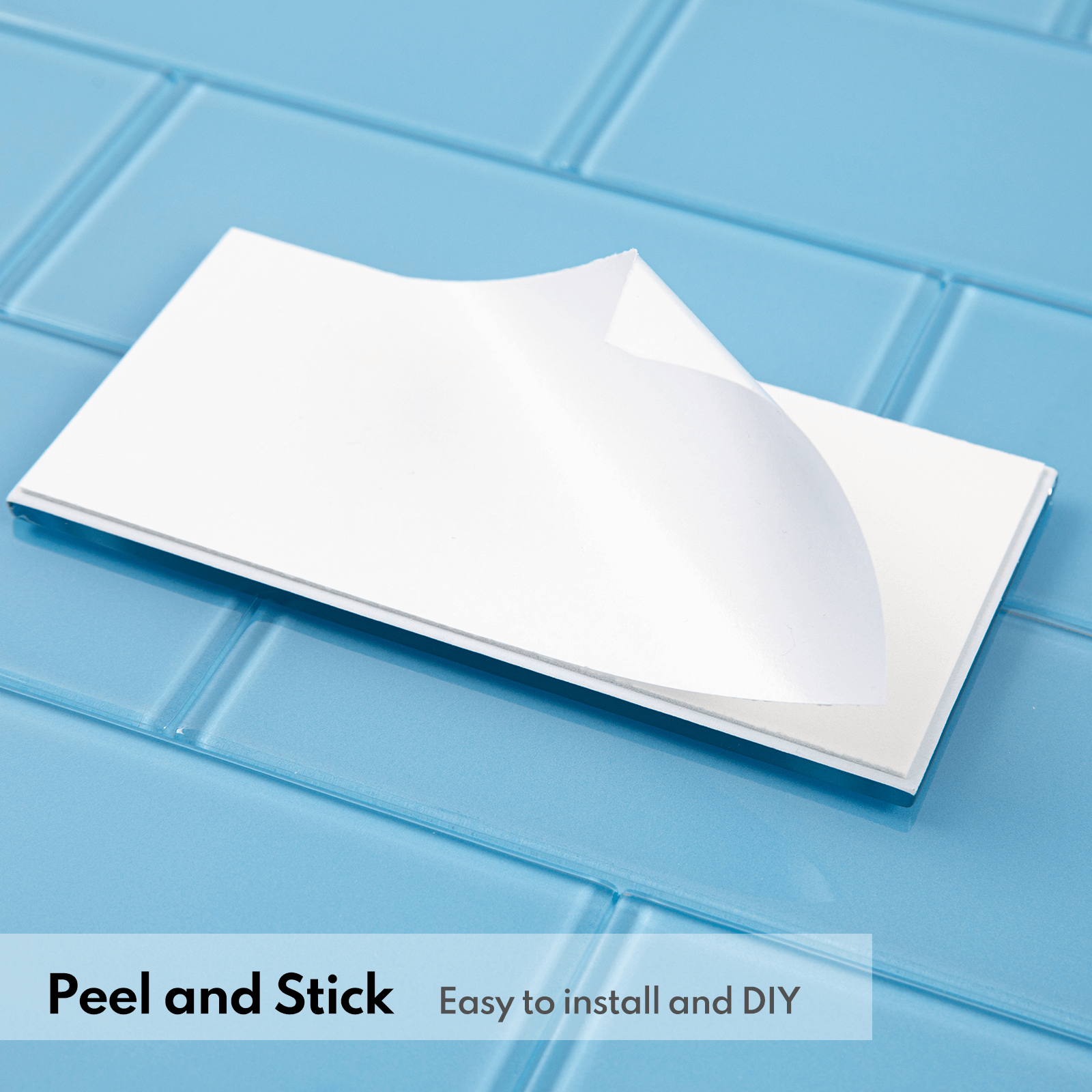 Peel and Stick Glass Subway Tile, 3 x 6 Inch, 5 Sq Ft, Blue Glass for Bathroom Kitchen Backsplash Wall, 40-Pack