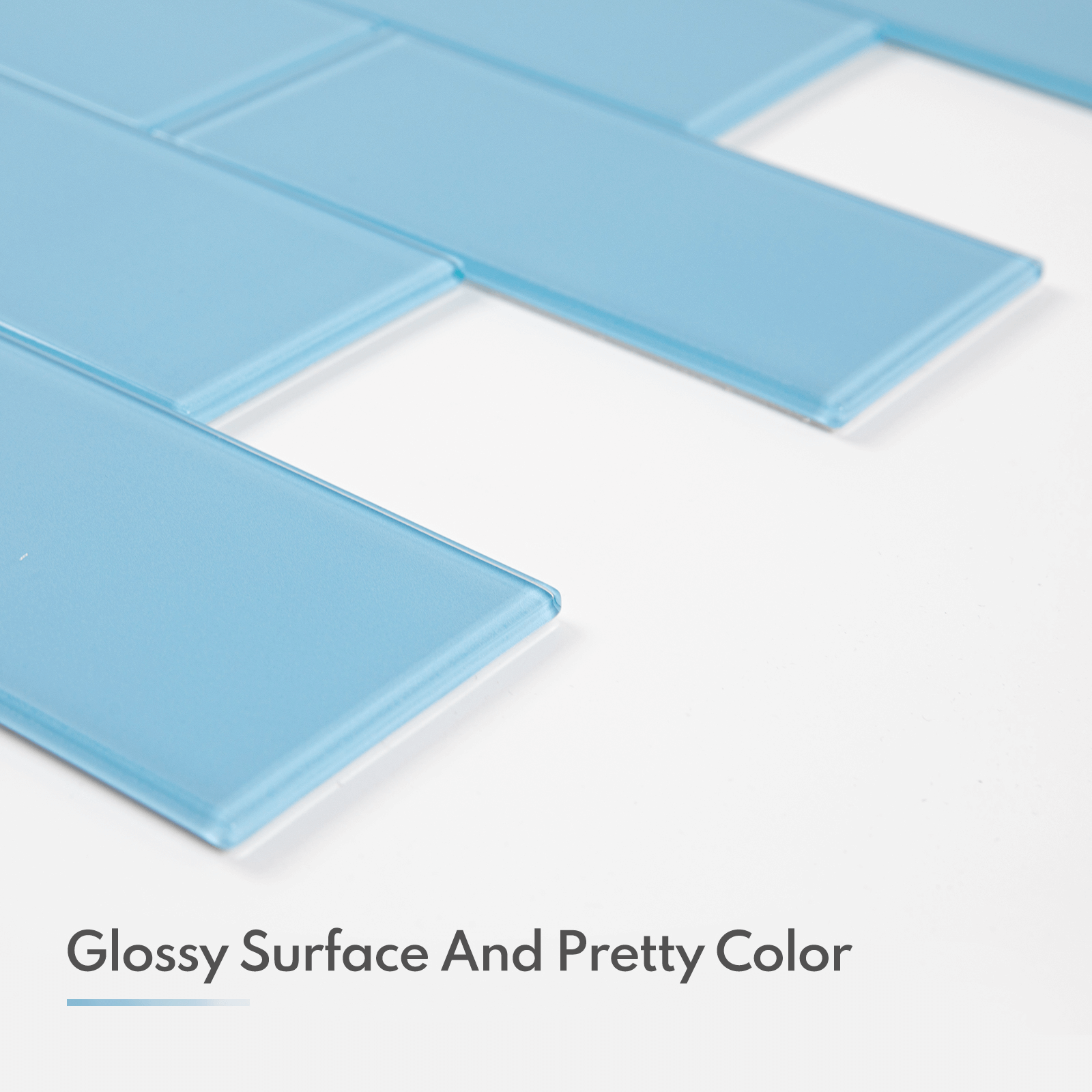 Peel and Stick Glass Subway Tile, 3 x 6 Inch, 5 Sq Ft, Blue Glass for Bathroom Kitchen Backsplash Wall, 40-Pack