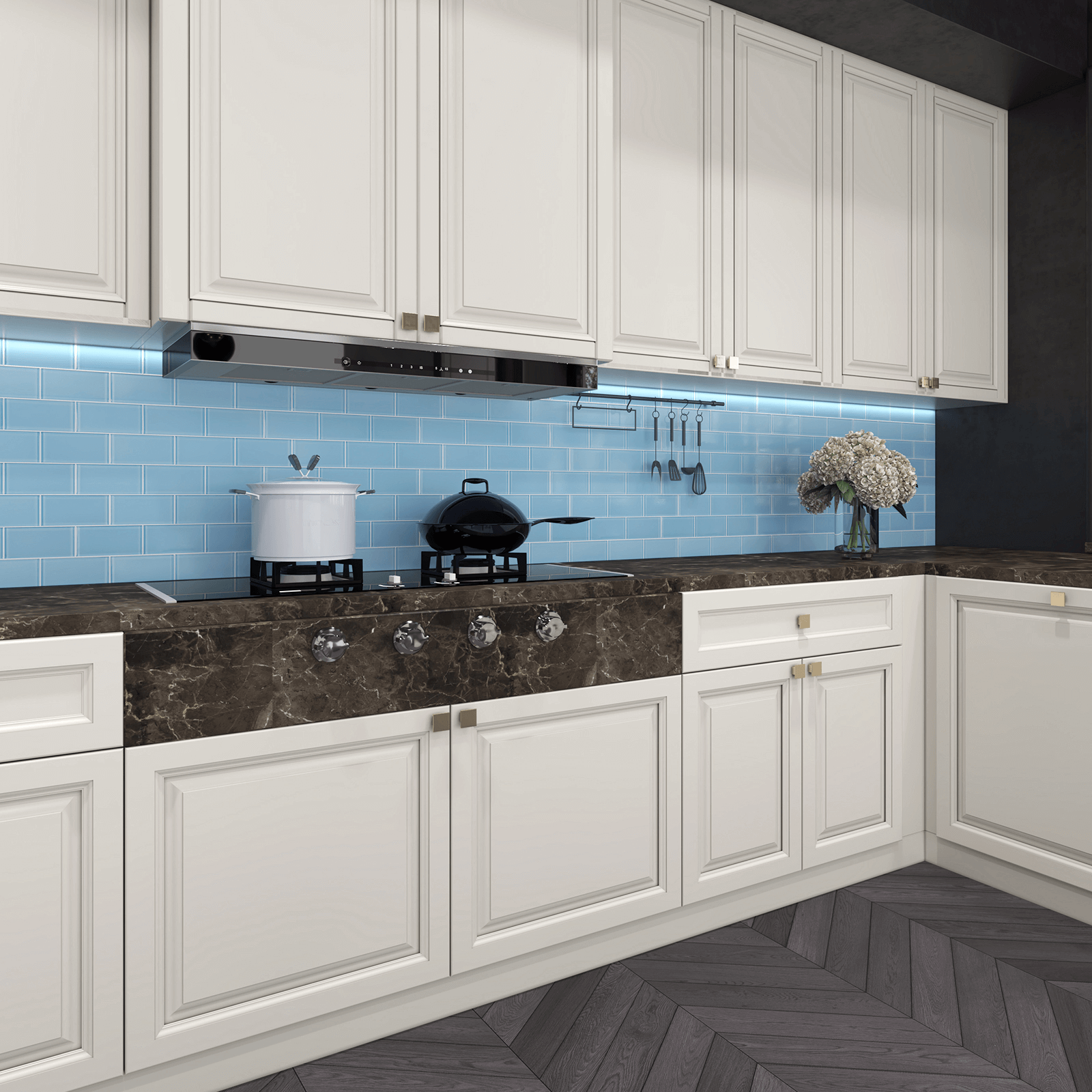 Peel and Stick Glass Subway Tile, 3 x 6 Inch, 5 Sq Ft, Blue Glass for Bathroom Kitchen Backsplash Wall, 40-Pack