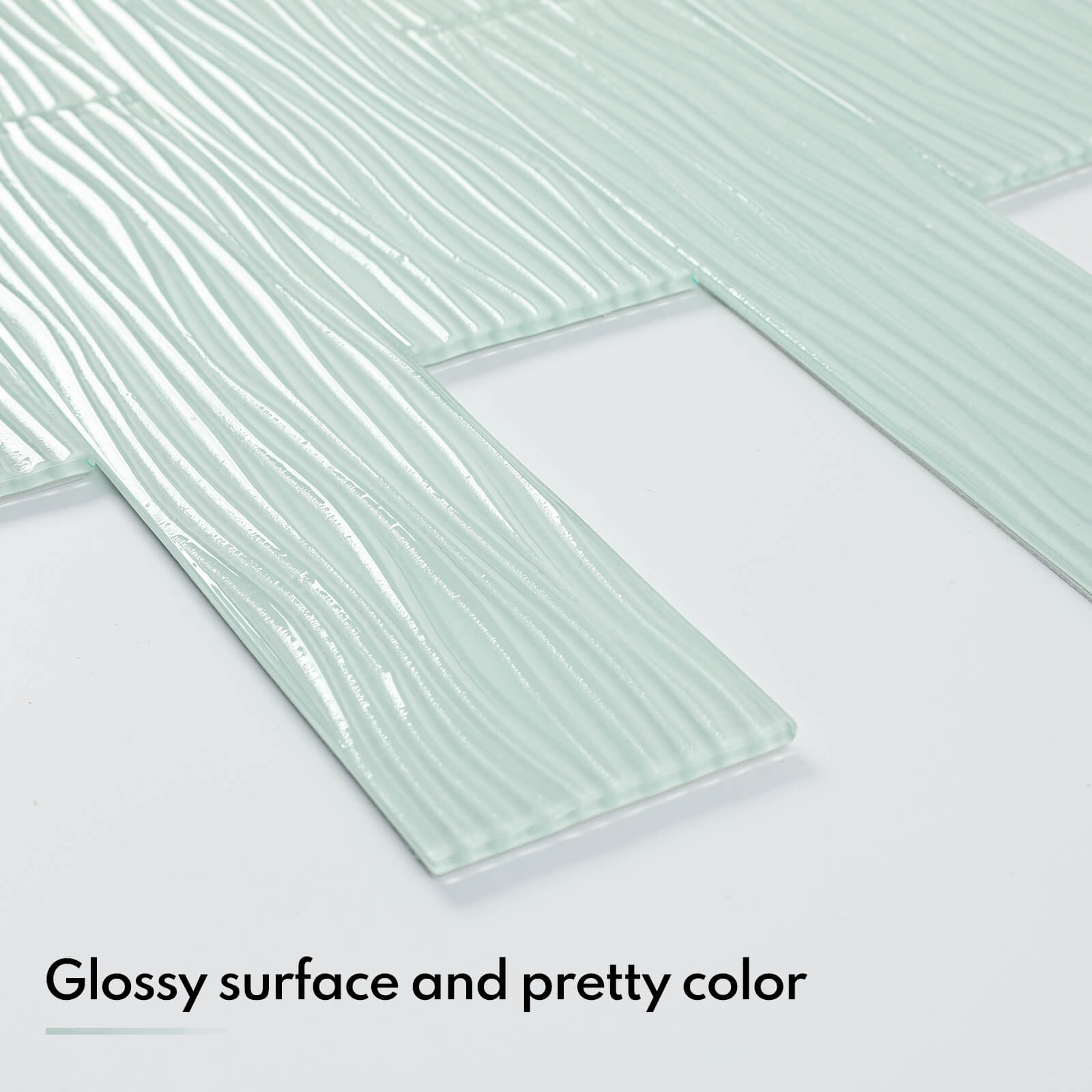 Lovdeco Peel and Stick Glass Subway Tile, 3 x 12 Inch, 5 Sq Ft, Light Green Water Wave Glass for Bathroom Kitchen Backsplash Wall, 20-Pack