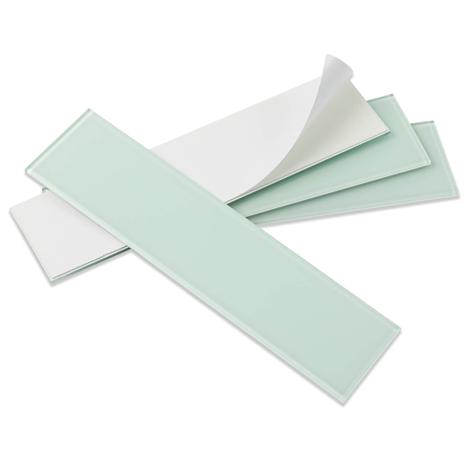 Lovdeco Peel and Stick Glass Subway Tile, 3 x 12 Inch, 5 Sq Ft, Light Green Glass for Bathroom Kitchen Backsplash Wall, 20-Pack